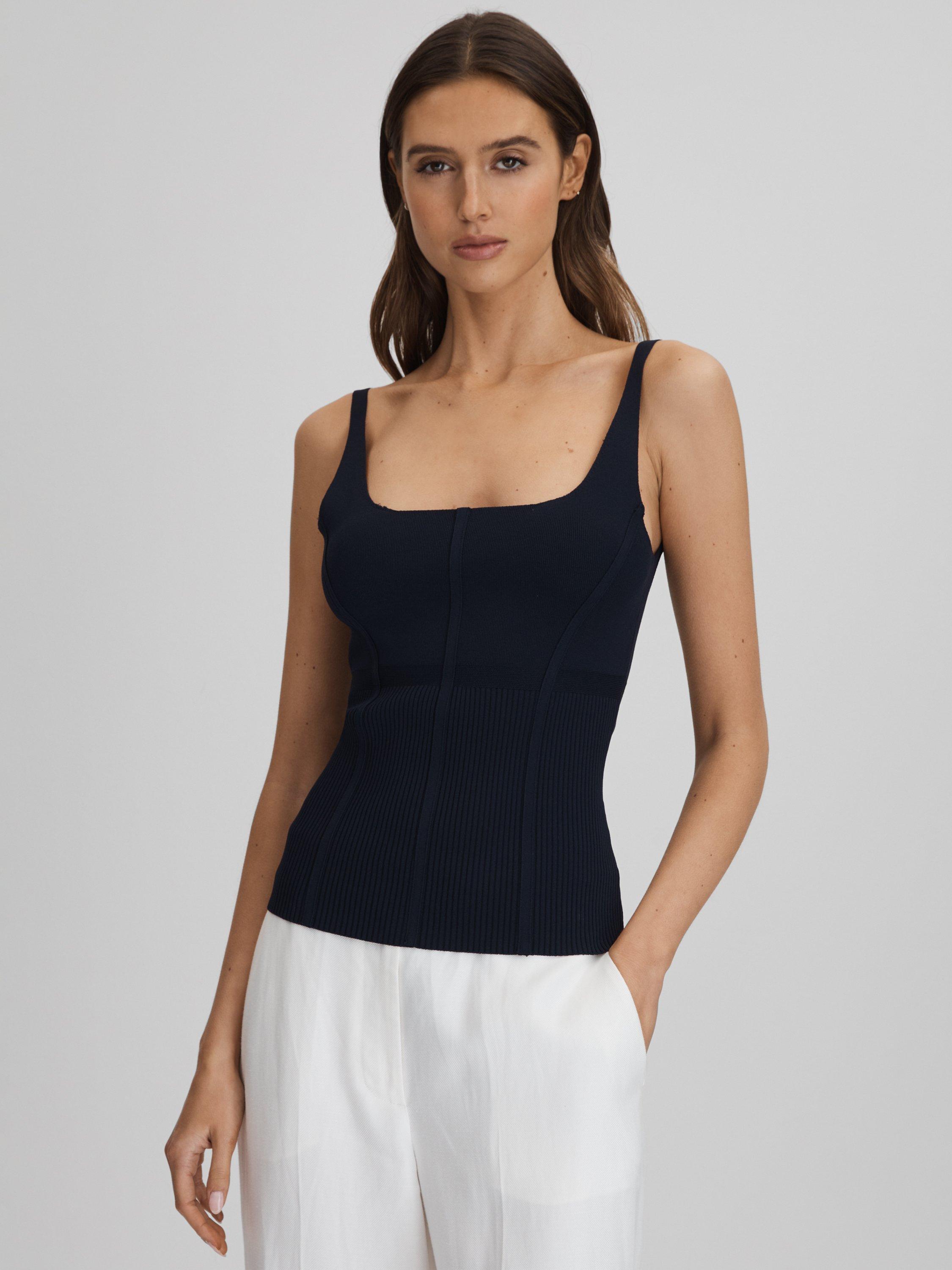 Reiss Verity Seam Detail Rib Knit Vest Top, Navy