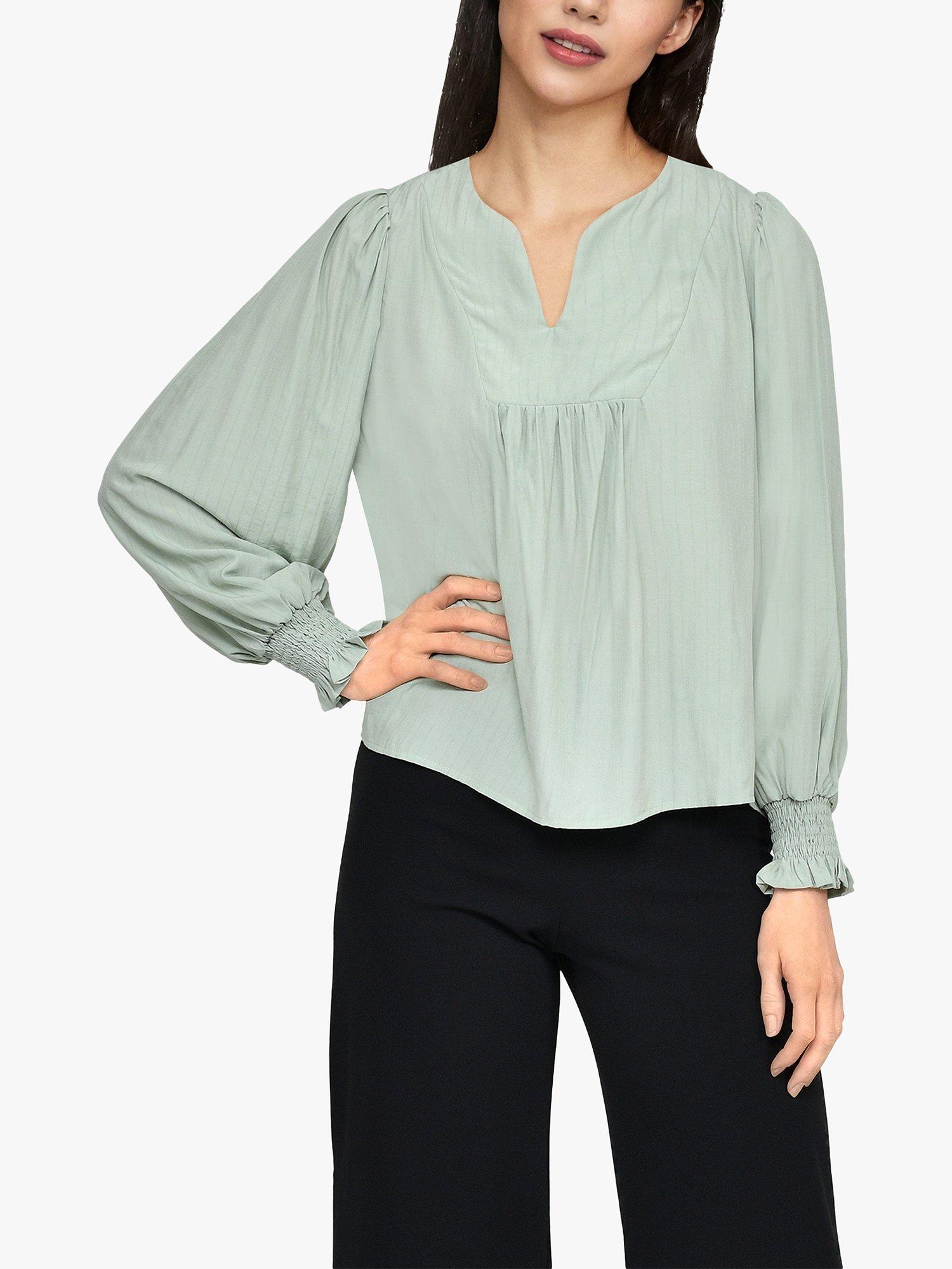 Sisters Point Viada Loose Fit Long Sleeve Blouse, Light Khaki