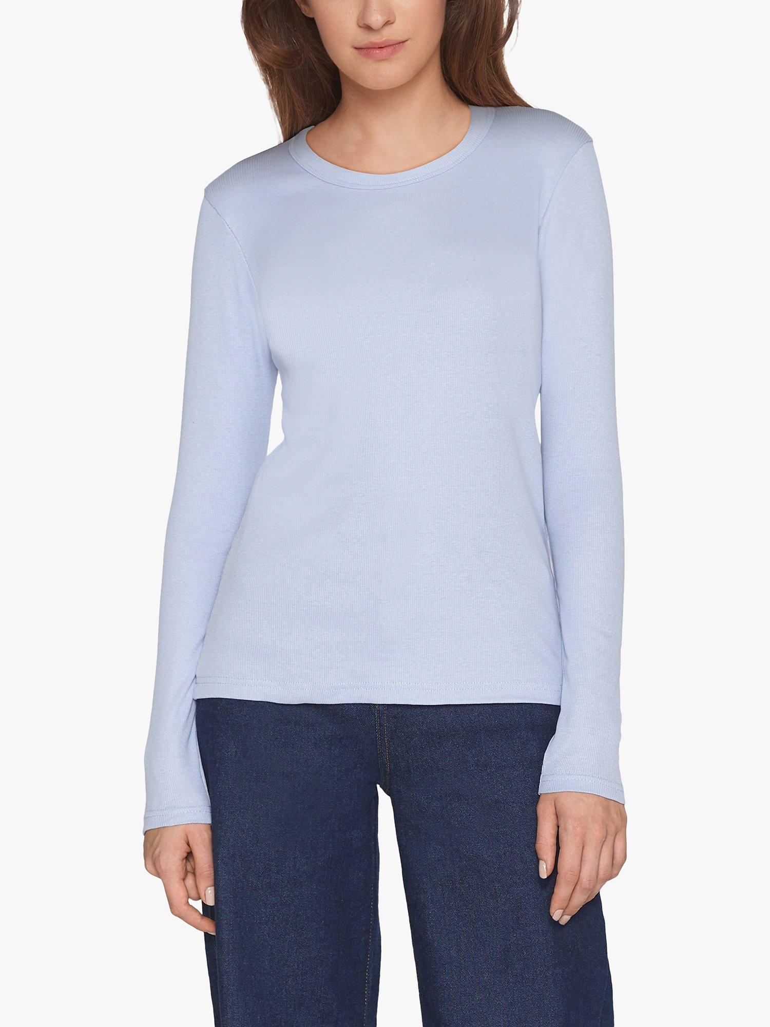 Sisters Point Slim Fitted Rib Long Sleeve T-Shirt, Blue, XS