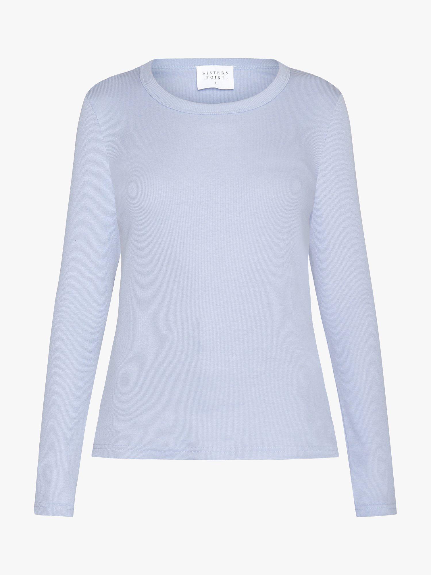 Sisters Point Slim Fitted Rib Long Sleeve T-Shirt, Blue, XS