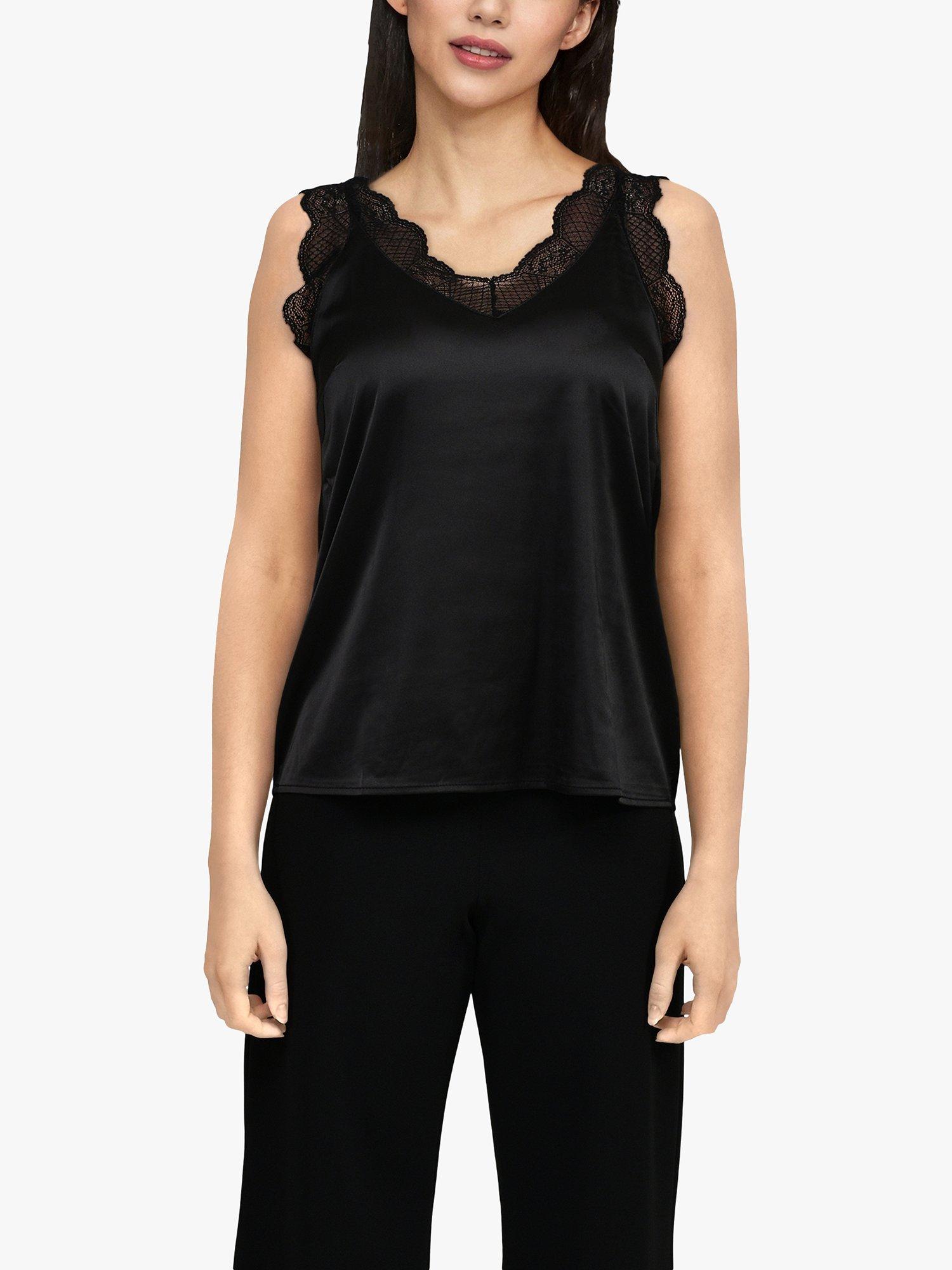 Product image 1 of 5, which shows Sisters Point Vara Lace Detail Sateen Top, Black, XS
