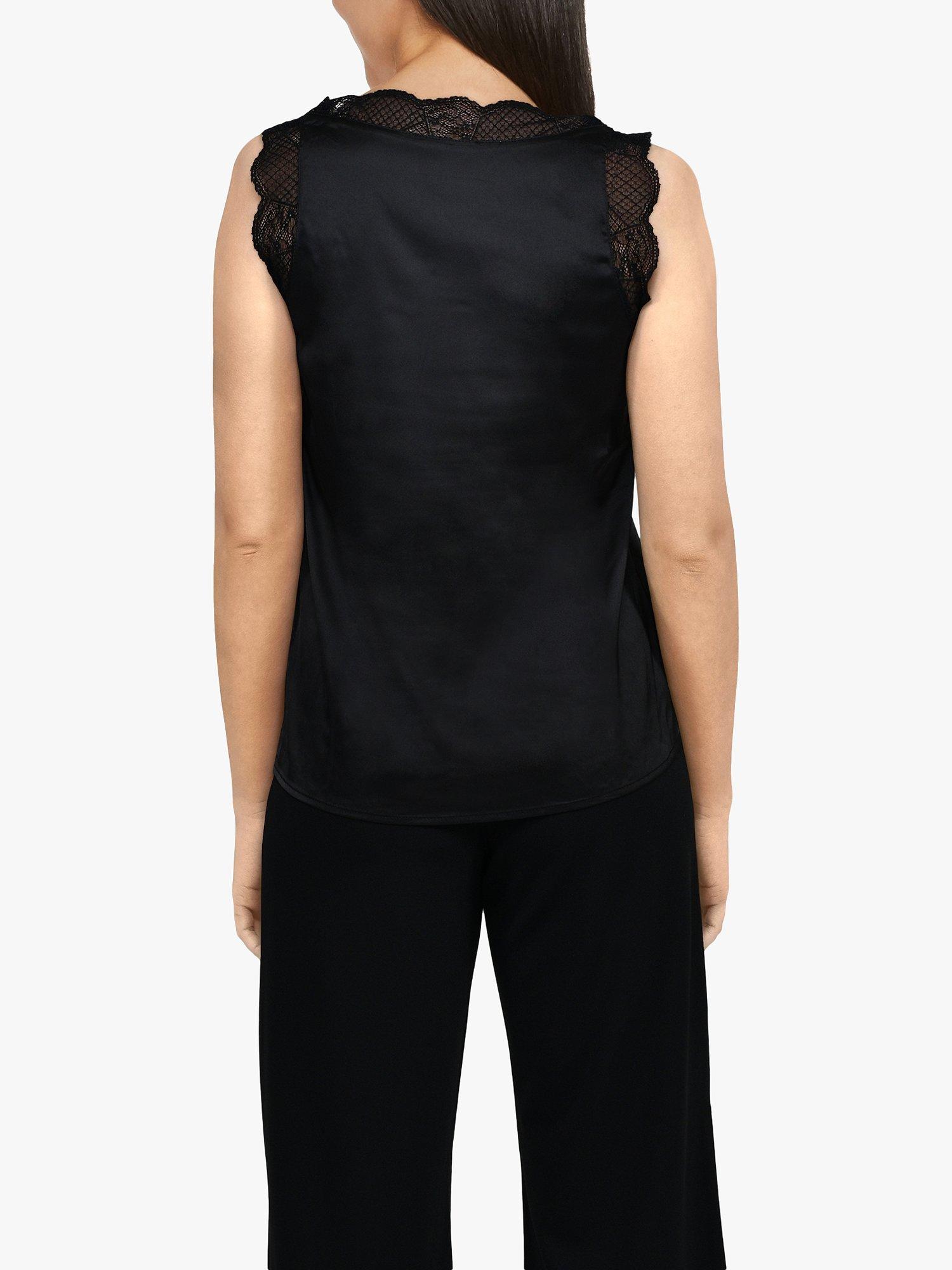 Product image 2 of 5, which shows Sisters Point Vara Lace Detail Sateen Top, Black, XS