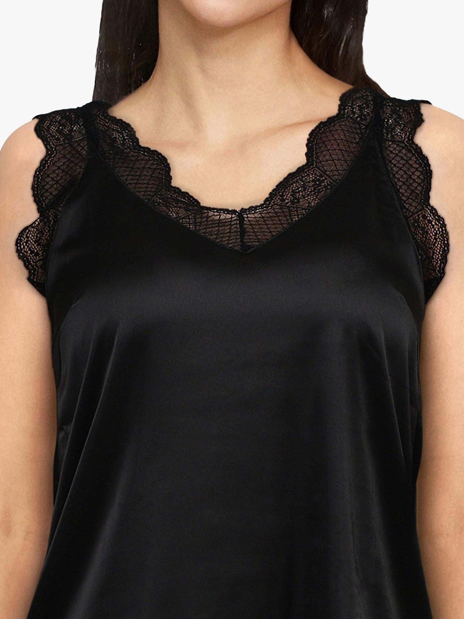 Product image 3 of 5, which shows Sisters Point Vara Lace Detail Sateen Top, Black, XS