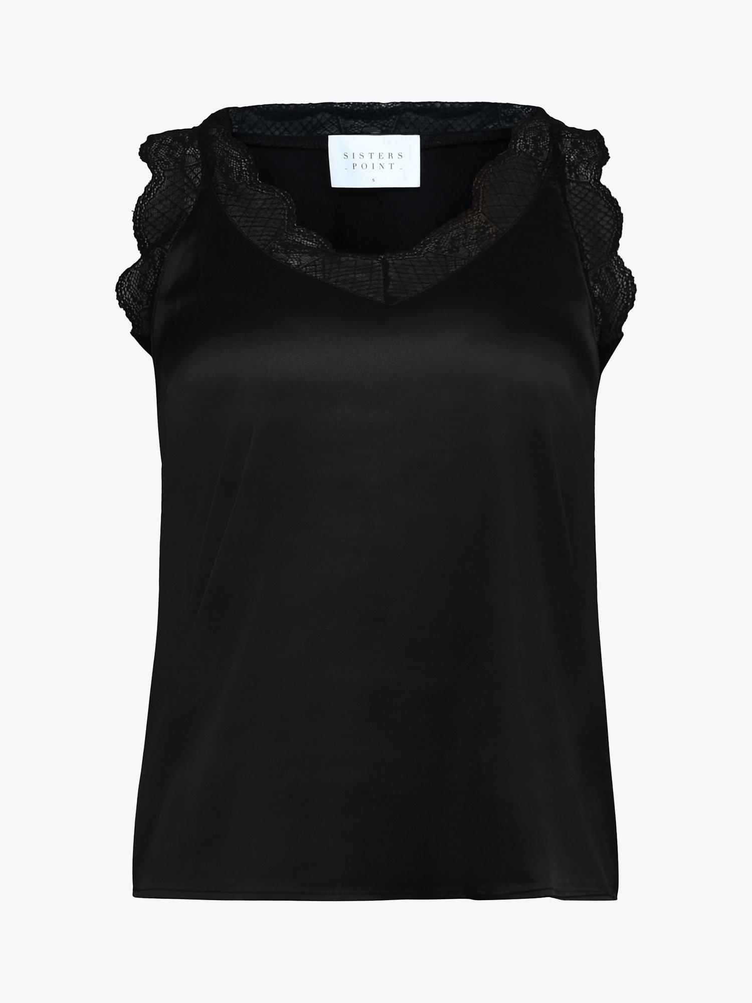 Product image 4 of 5, which shows Sisters Point Vara Lace Detail Sateen Top, Black, XS