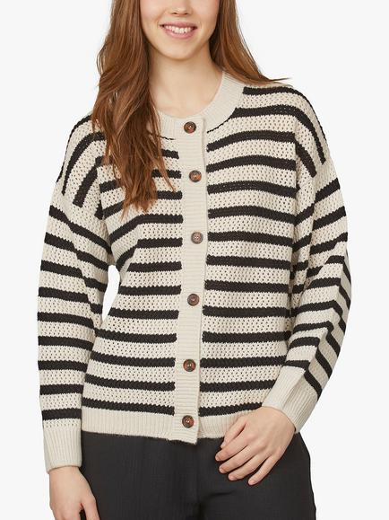 Sisters Point Hava Open Knit Striped Cardigan, Bamboo/Black, Bamboo/Black