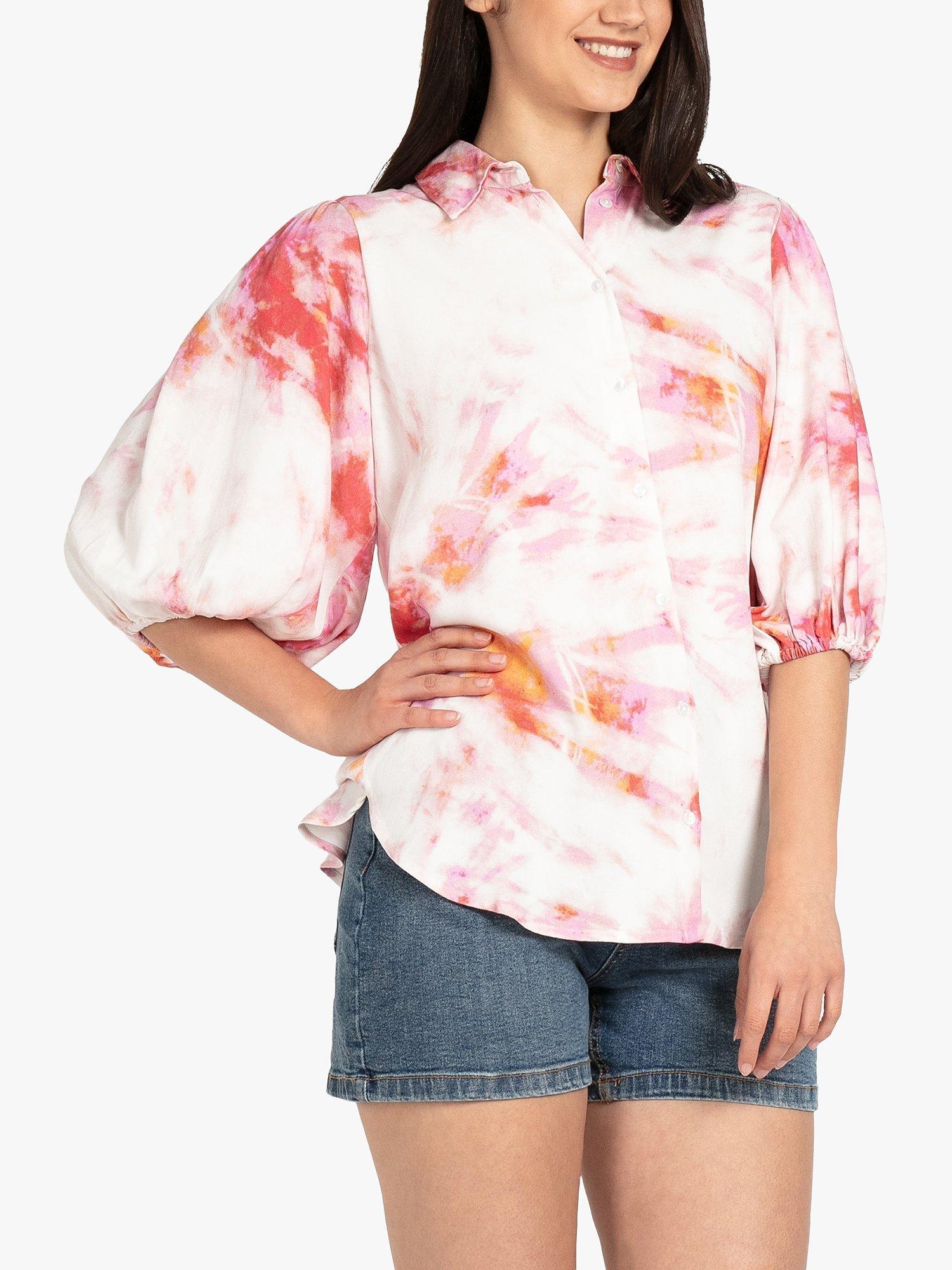 Product image 1 of 5, which shows Sisters Point Ella Tie Dye Shirt, Pink Tie Dye, XS