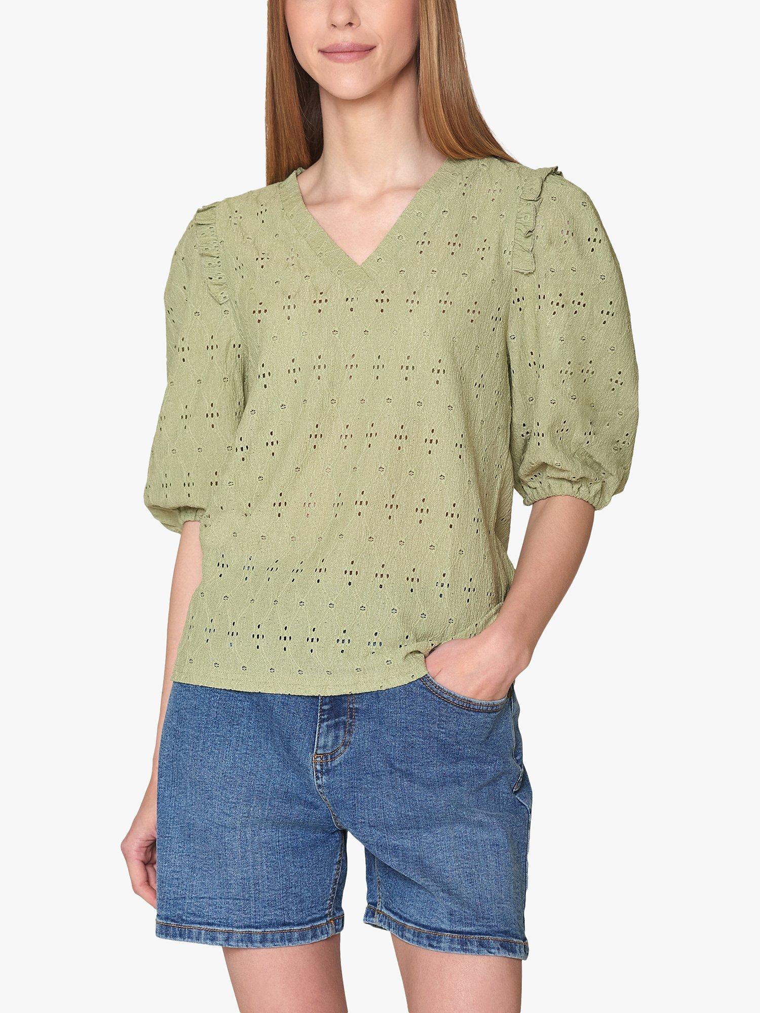 Sisters Point Eina Puff Sleeve V-Neck Top, Khaki