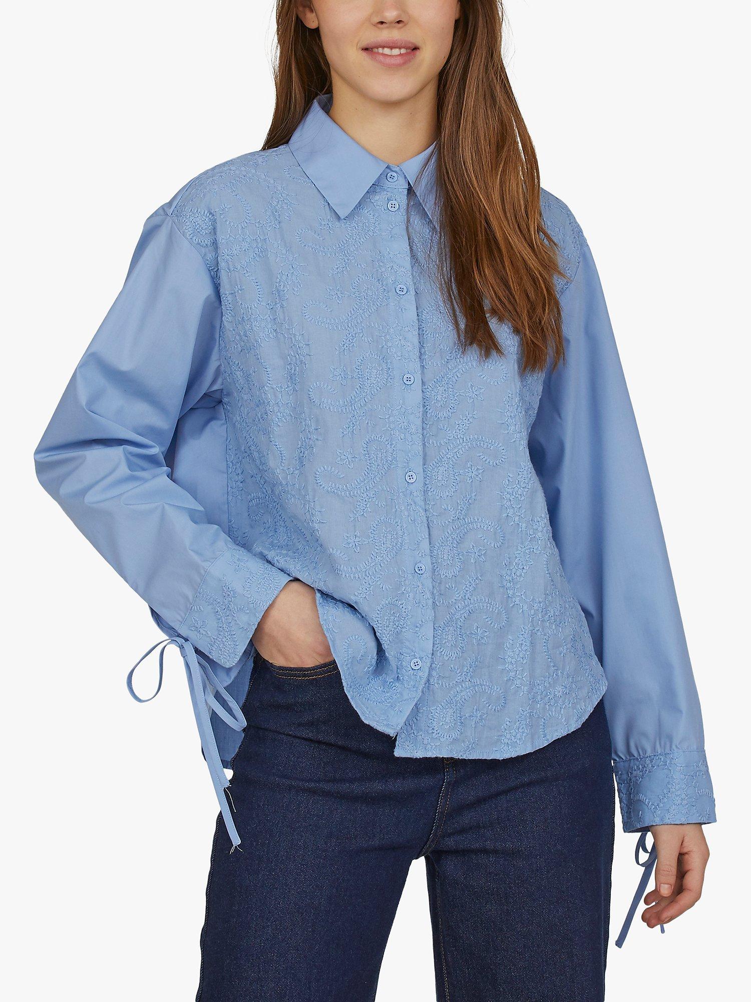 Product image 1 of 5, which shows Sisters Point Esena Tie Cuff Textured Cotton Shirt, Bell Blue, XS
