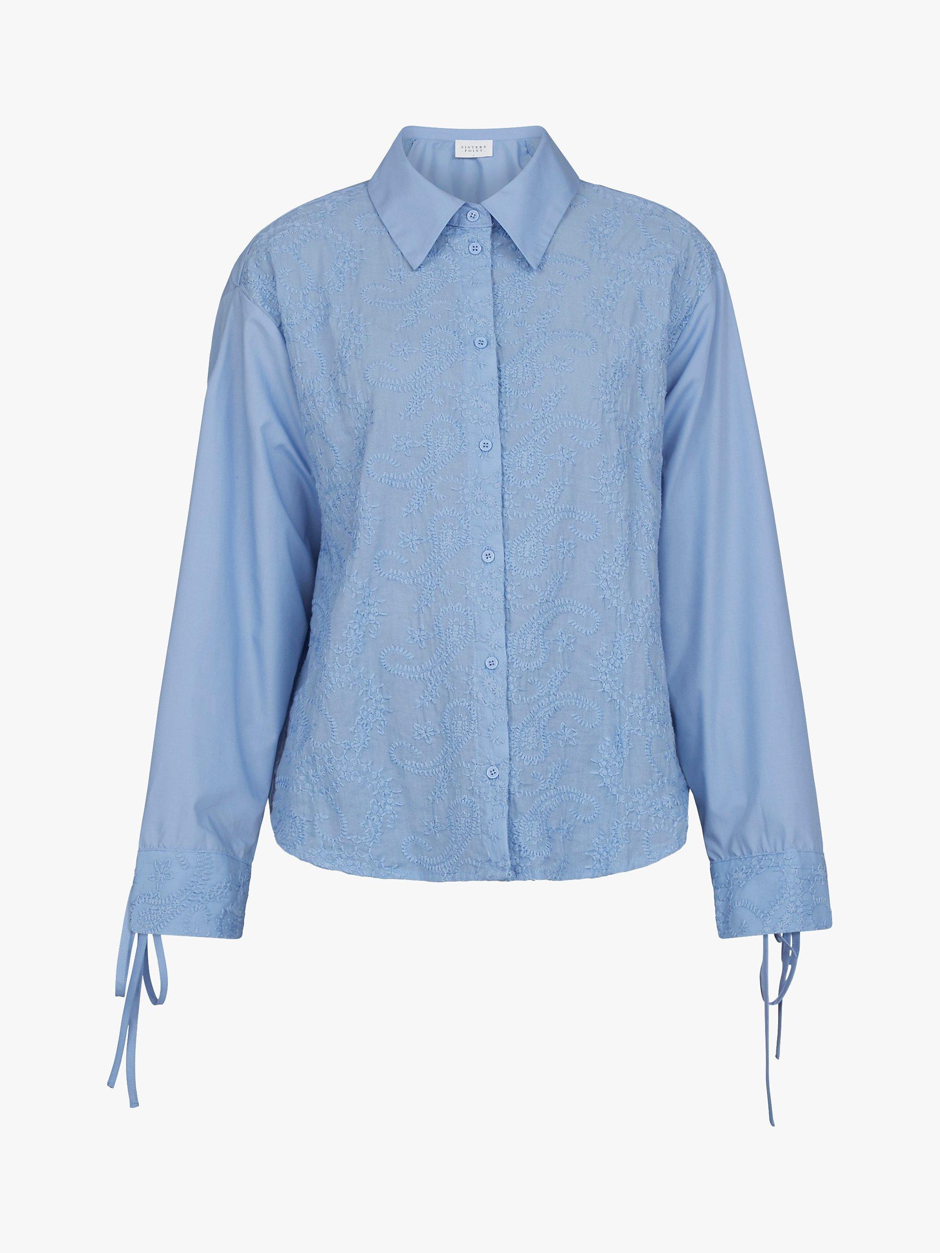 Product image 4 of 5, which shows Sisters Point Esena Tie Cuff Textured Cotton Shirt, Bell Blue, XS