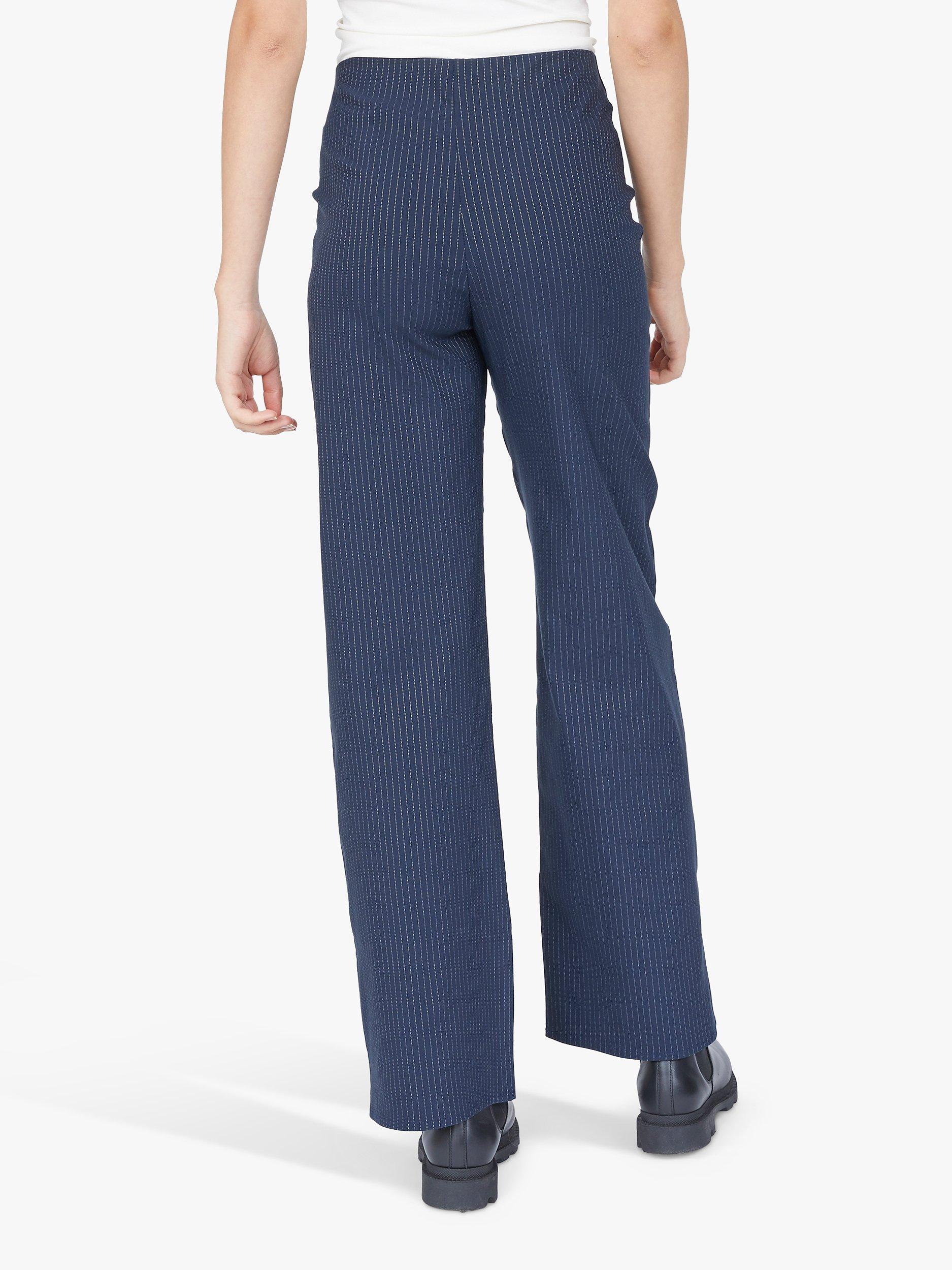 Sisters Point Wide Leg Striped Trousers, Navy Pinstripe, XS