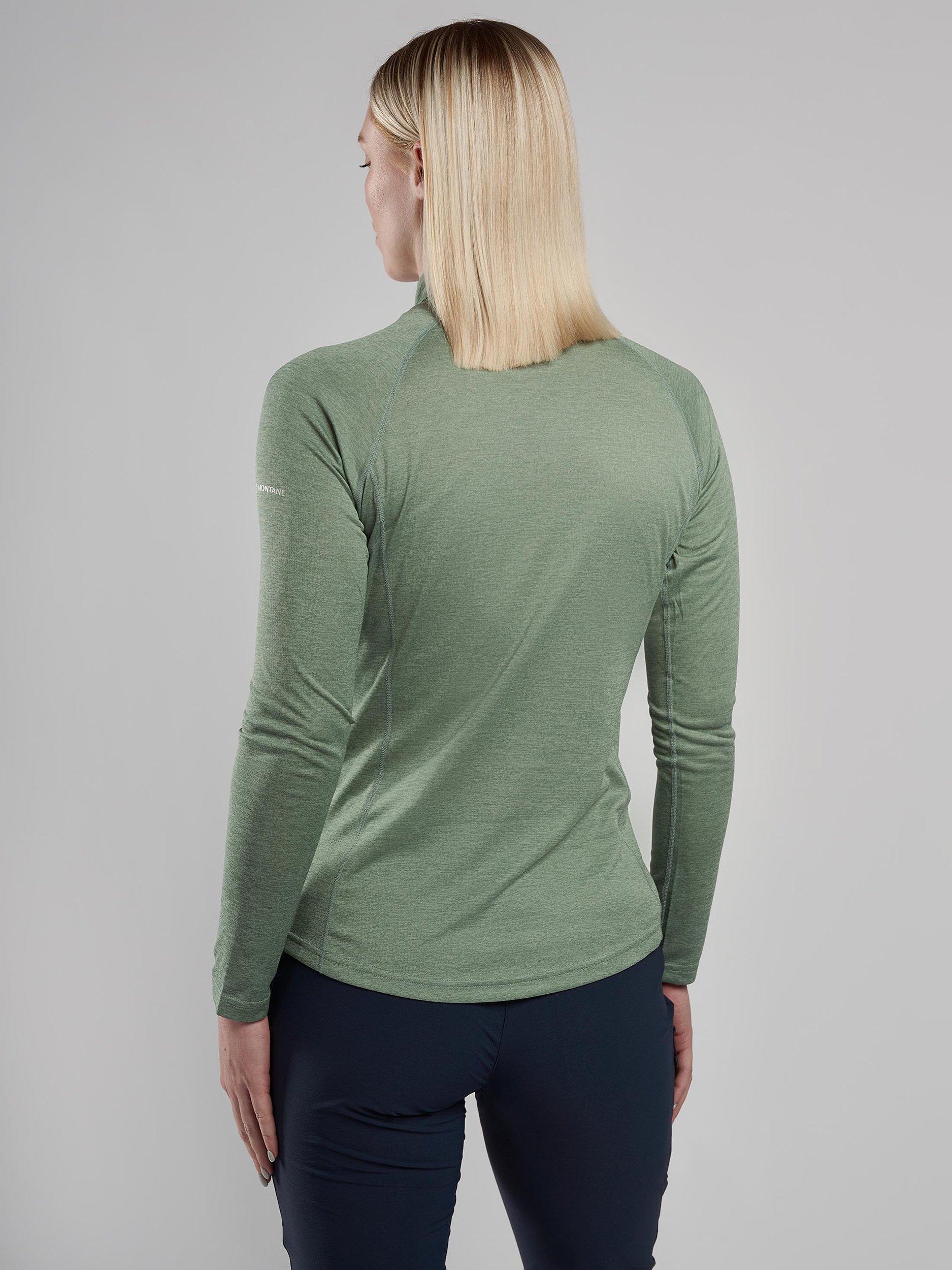 Product image 2 of 3, which shows Montane Women's Dart Zip Neck Long Sleeve T-Shirt, Pale Sage, 8