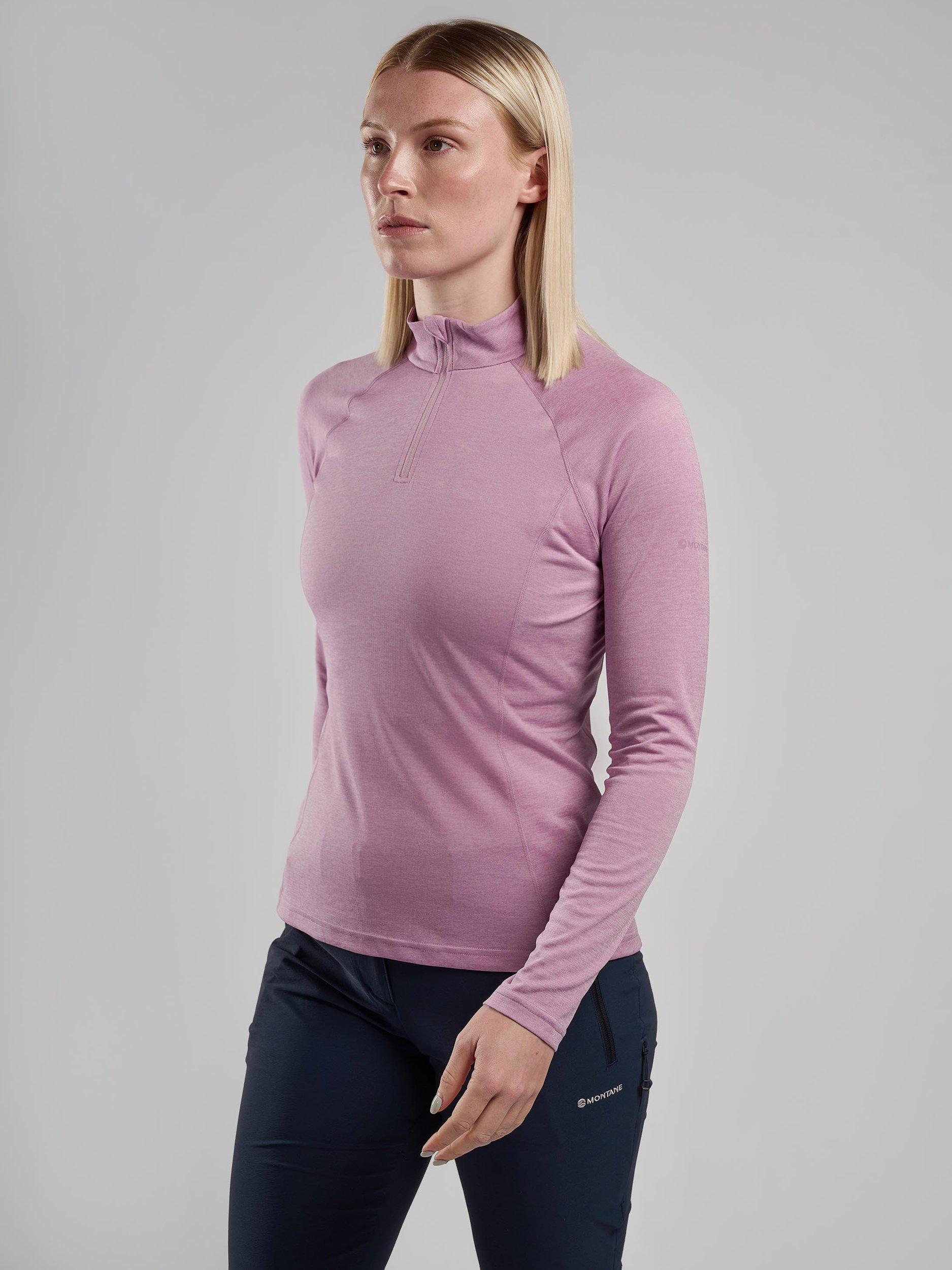 Product image 1 of 3, which shows Montane Women's Dart Zip Neck Long Sleeve T-Shirt, Allium, 8