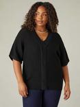 Live Unlimited Curve Open Stitch Kaftan Jumper, Black