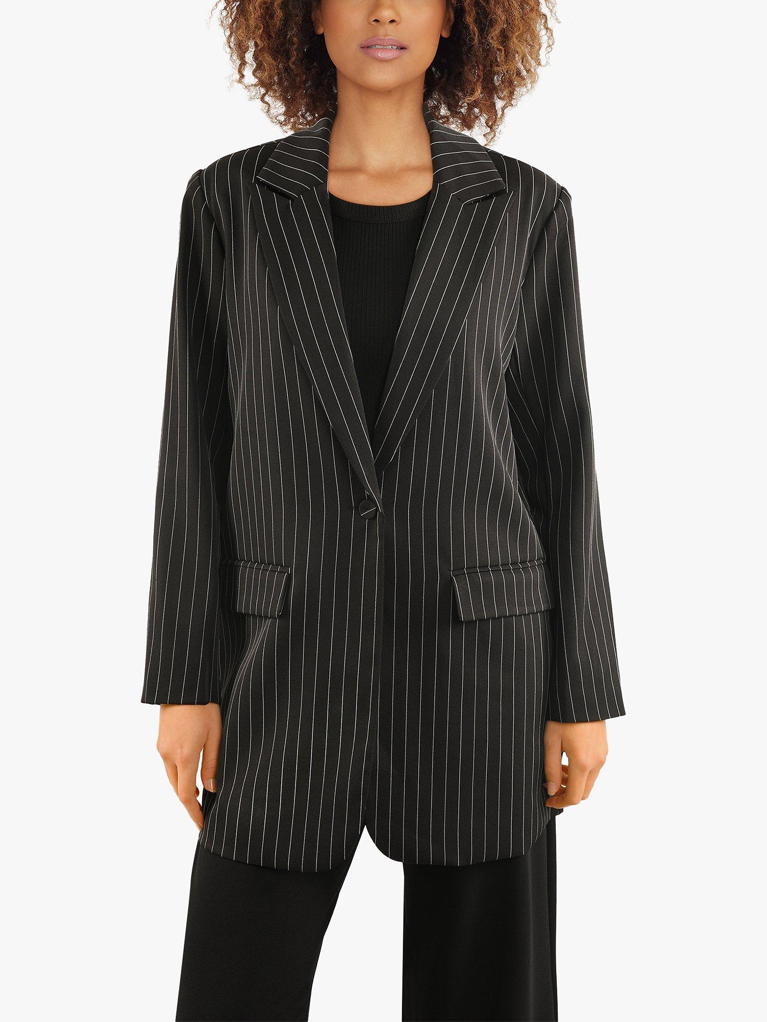 Sisters Point Vagna Pinstripe Suit Blazer, Black