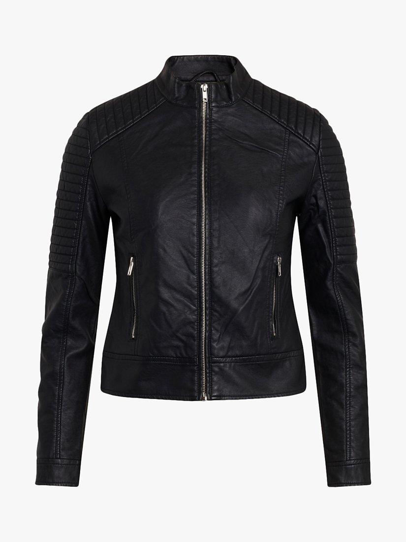 Product image 3 of 5, which shows Sisters Point Duna Faux Leather Ribbed Detail Biker Jacket, Black, XS