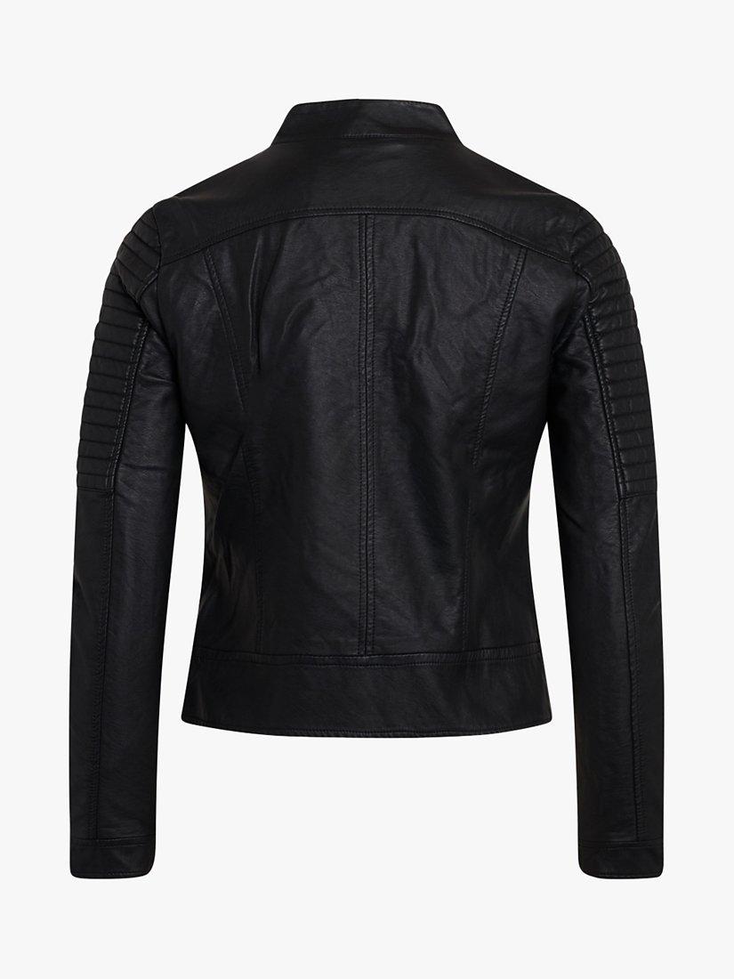 Product image 4 of 5, which shows Sisters Point Duna Faux Leather Ribbed Detail Biker Jacket, Black, XS