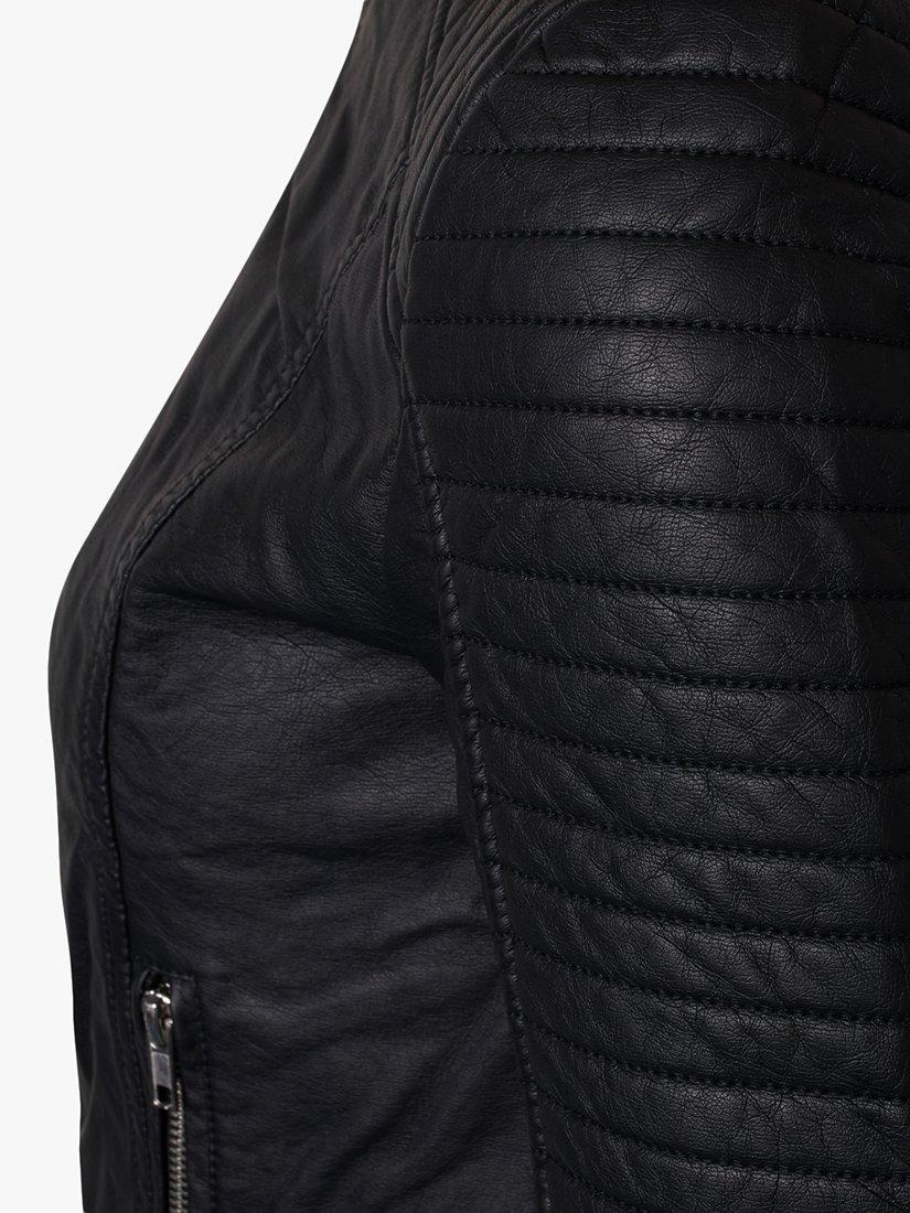 Product image 5 of 5, which shows Sisters Point Duna Faux Leather Ribbed Detail Biker Jacket, Black, XS