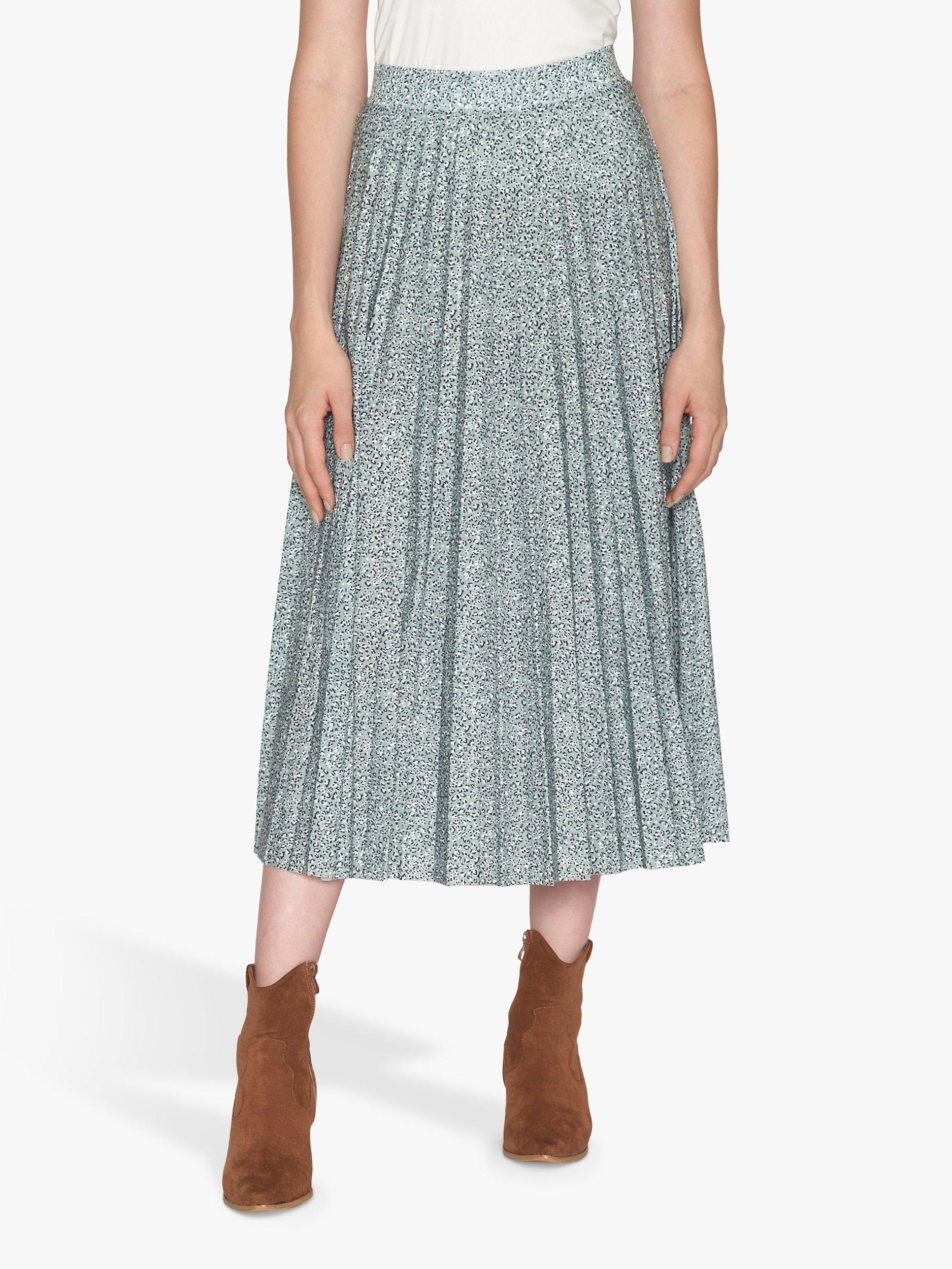 Sisters Point Malou Leopard Print Midi Pleated Skirt Light Khaki