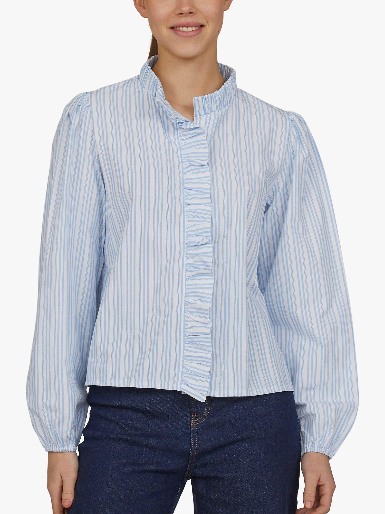 Sisters Point Wrinkle High Collar Shirt, White/L. Blue