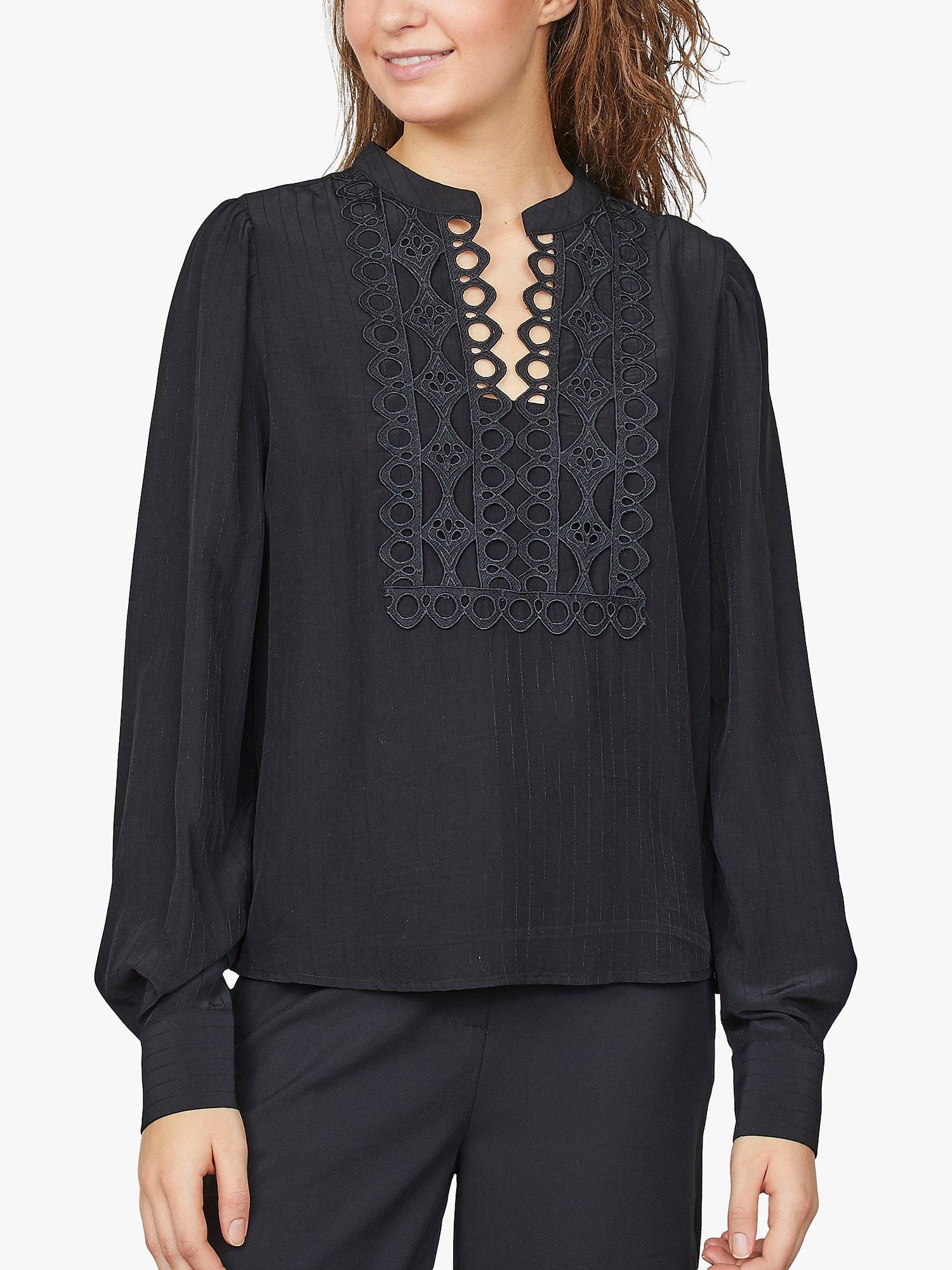 Product image 1 of 5, which shows Sisters Point Viada Lace Detail Blouse, Black, S