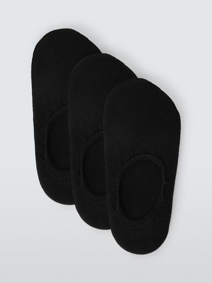 John Lewis Invisible Terry Cotton Trainer Liner Socks, Pack of 3, Black