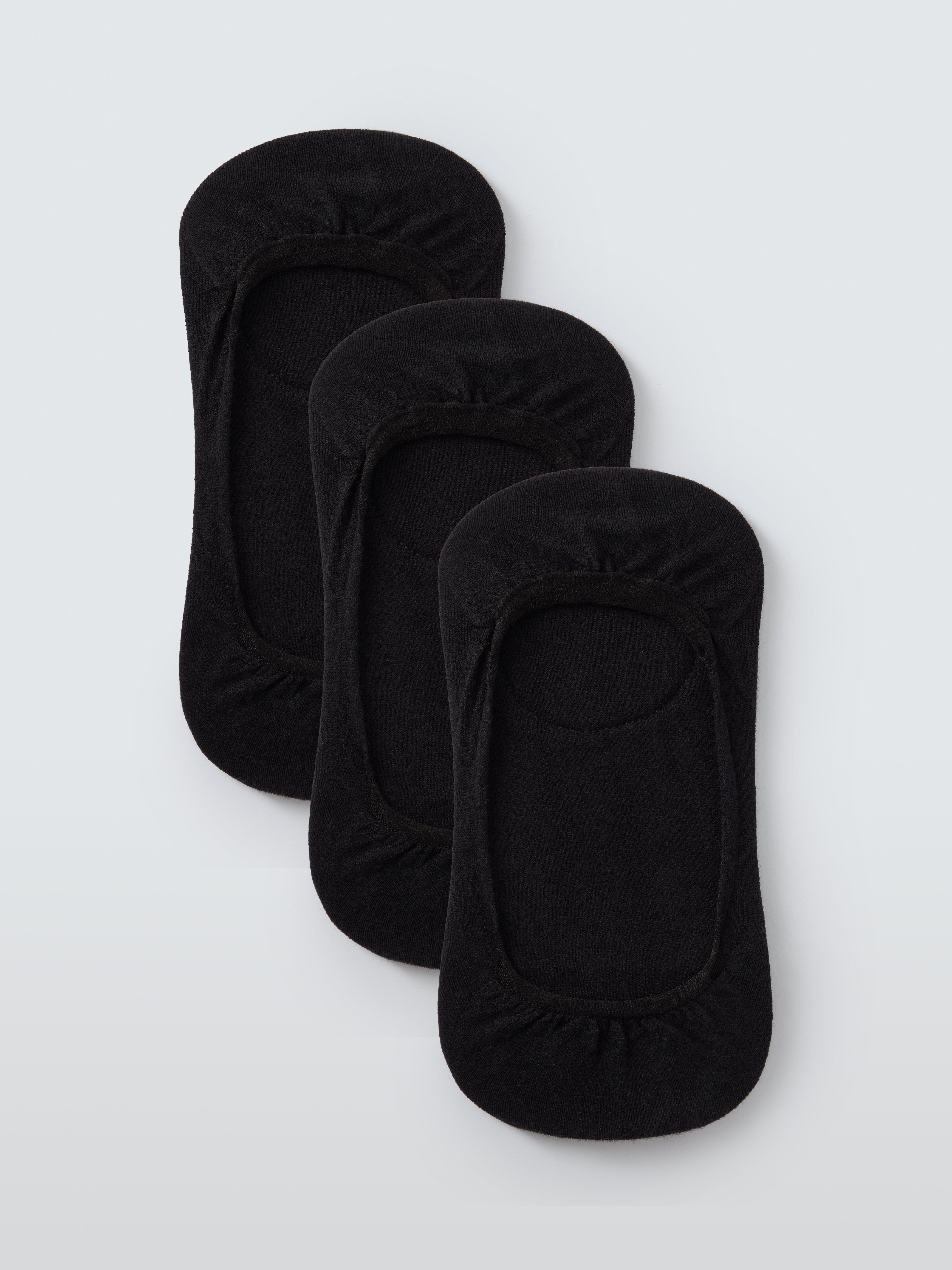 Product image 1 of 2, which shows John Lewis Padded Trainer Liner Socks, Pack of 3, Black, S-M