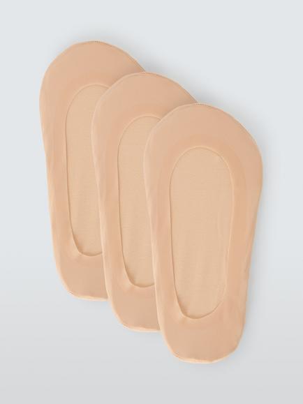 John Lewis Bonded Cotton Sole Liner Socks, Pack of 3, Almond, Almond