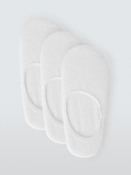 John Lewis Invisible Terry Cotton Trainer Liner Socks, Pack of 3, White
