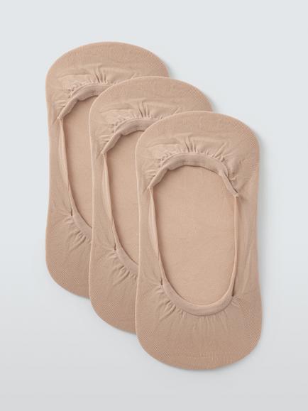 John Lewis Microfibre Liner Socks, Pack of 3, Almond