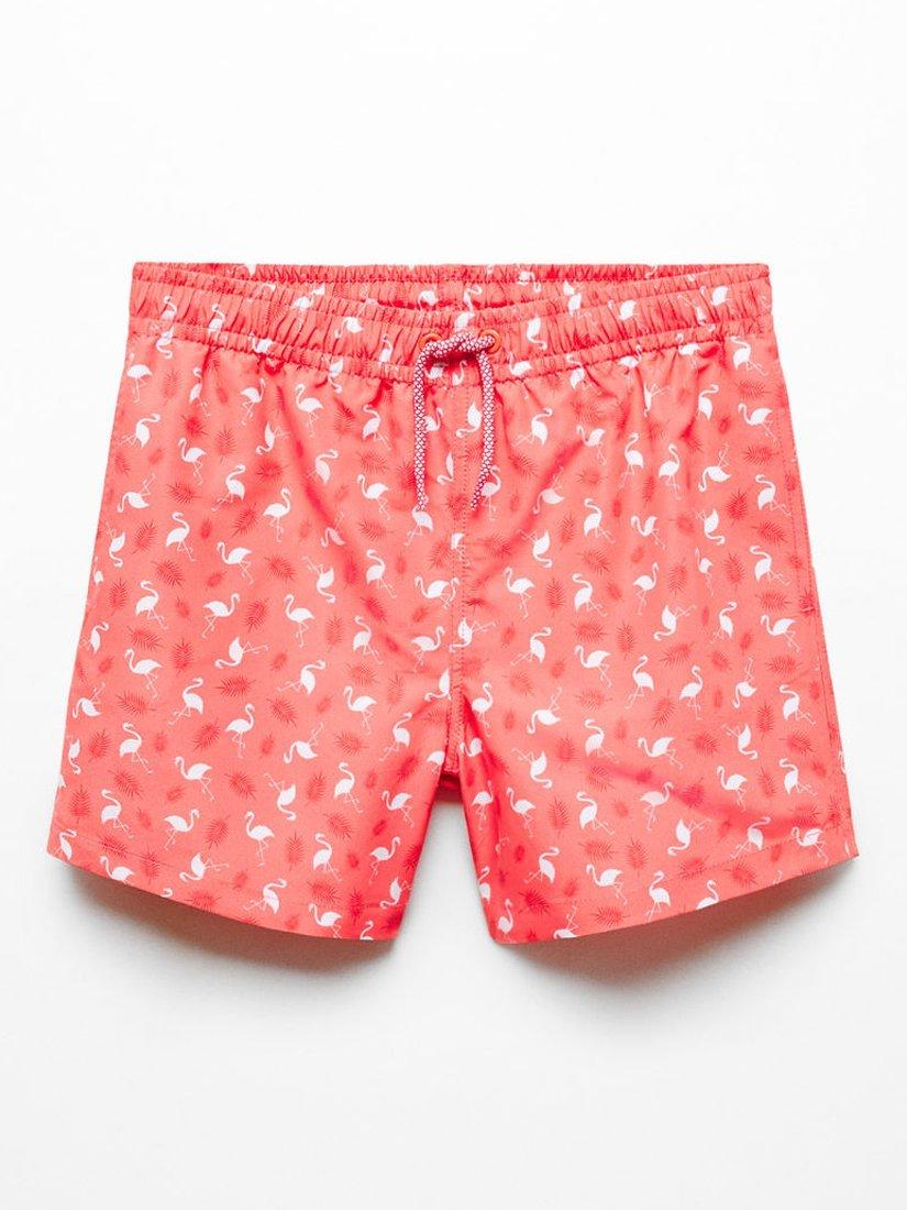 Mango Kids' Flamingo Print Swim Trunks, Bright Red