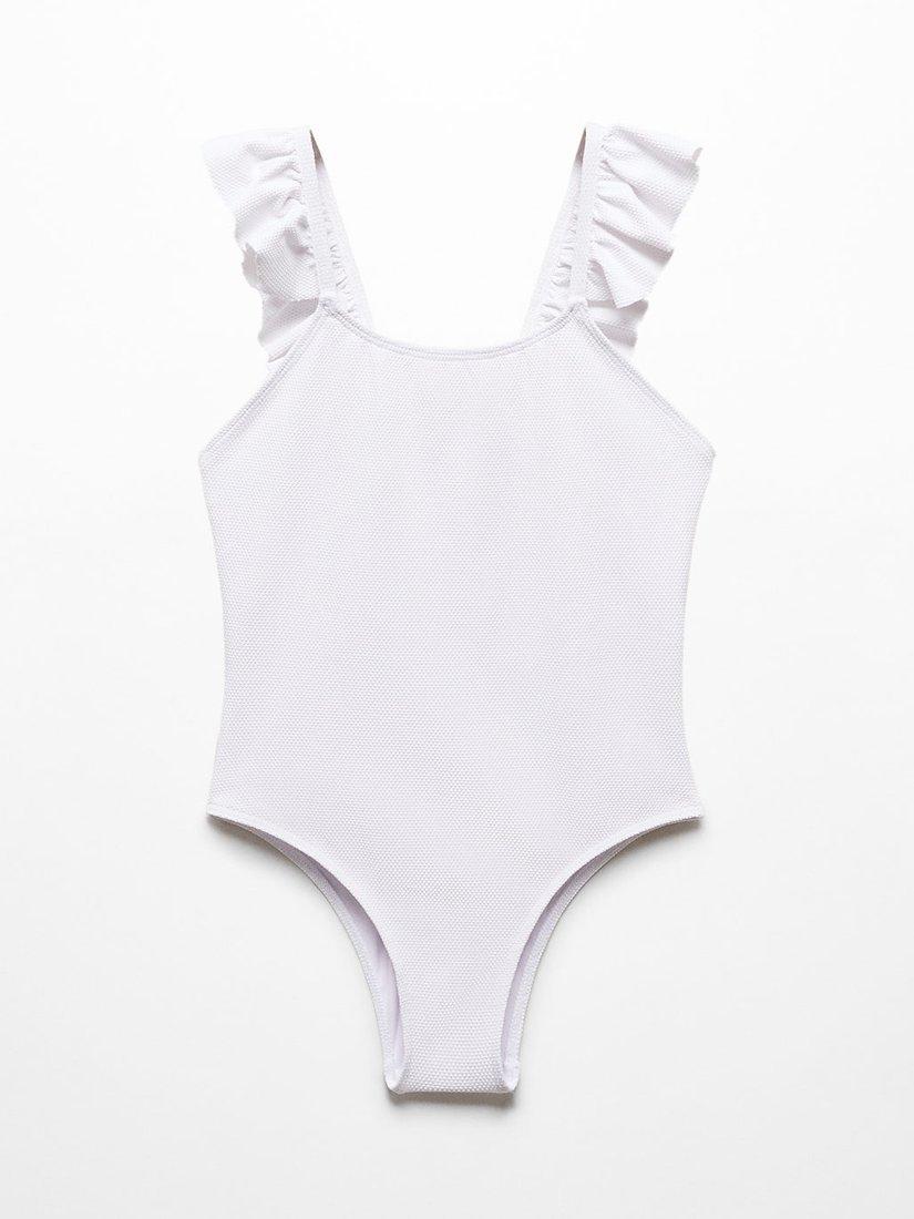 Mango Kids' Isla Ruffle Detail Swimsuit, White