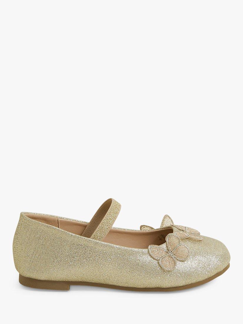 Product image 1 of 3, which shows Angels by Accessorize Kids' Butterfly Ballerina Shoes, Gold, 7 Jnr