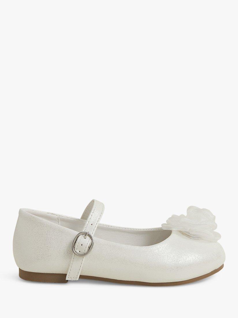 Product image 1 of 3, which shows Angels by Accessorize Kids' Flower Embellished Ballerina Shoes, Ivory, 1