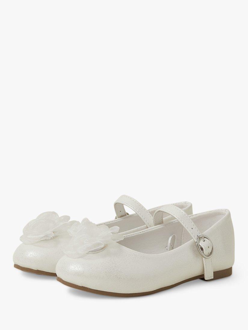 Product image 2 of 3, which shows Angels by Accessorize Kids' Flower Embellished Ballerina Shoes, Ivory, 1