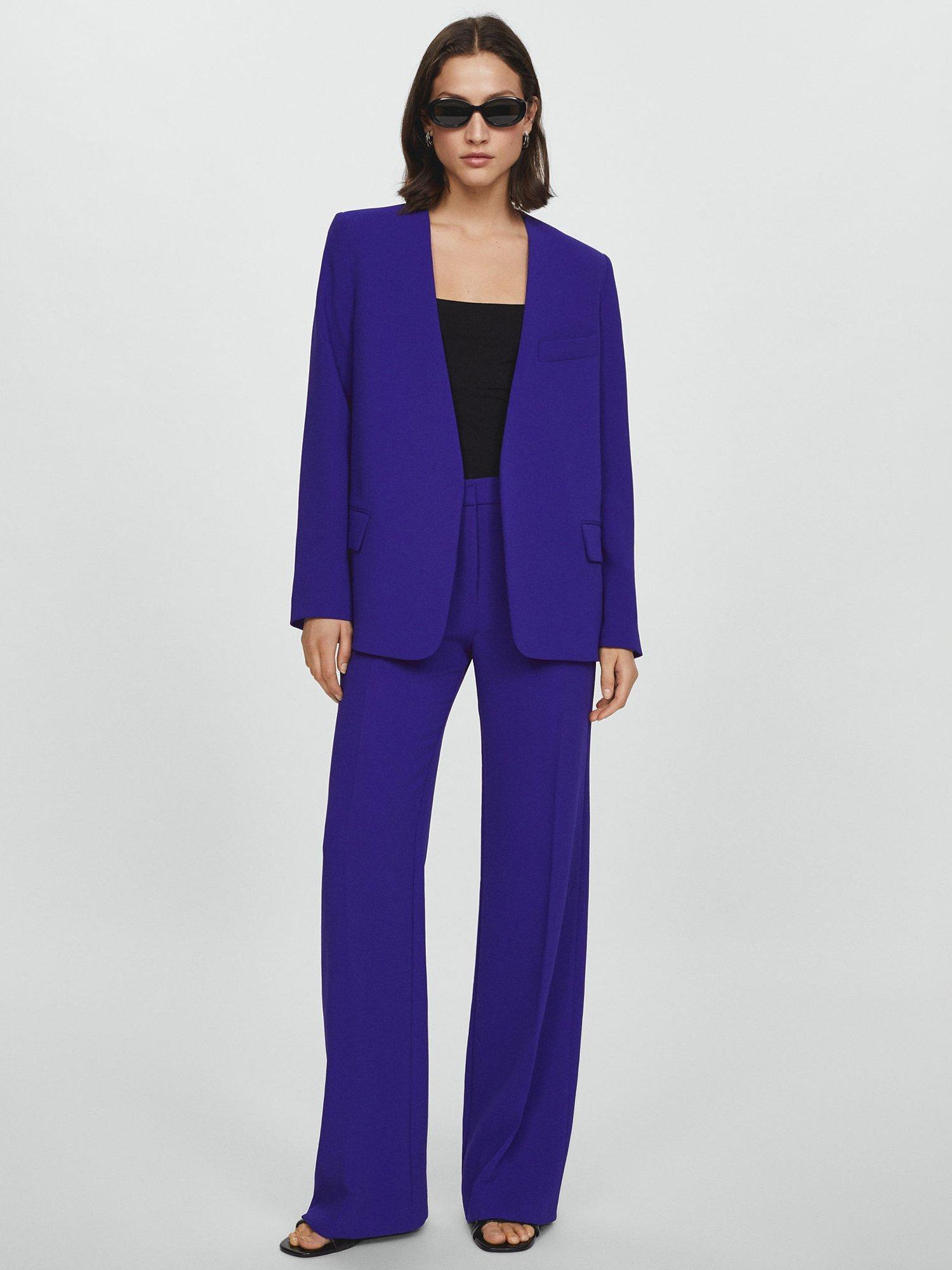 Product image 4 of 7, which shows Mango Pompeya Collarless Suit Blazer, Bright Blue, M
