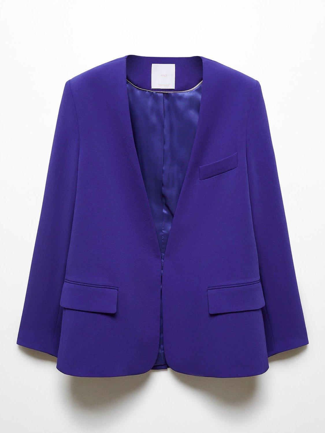 Product image 5 of 7, which shows Mango Pompeya Collarless Suit Blazer, Bright Blue, M