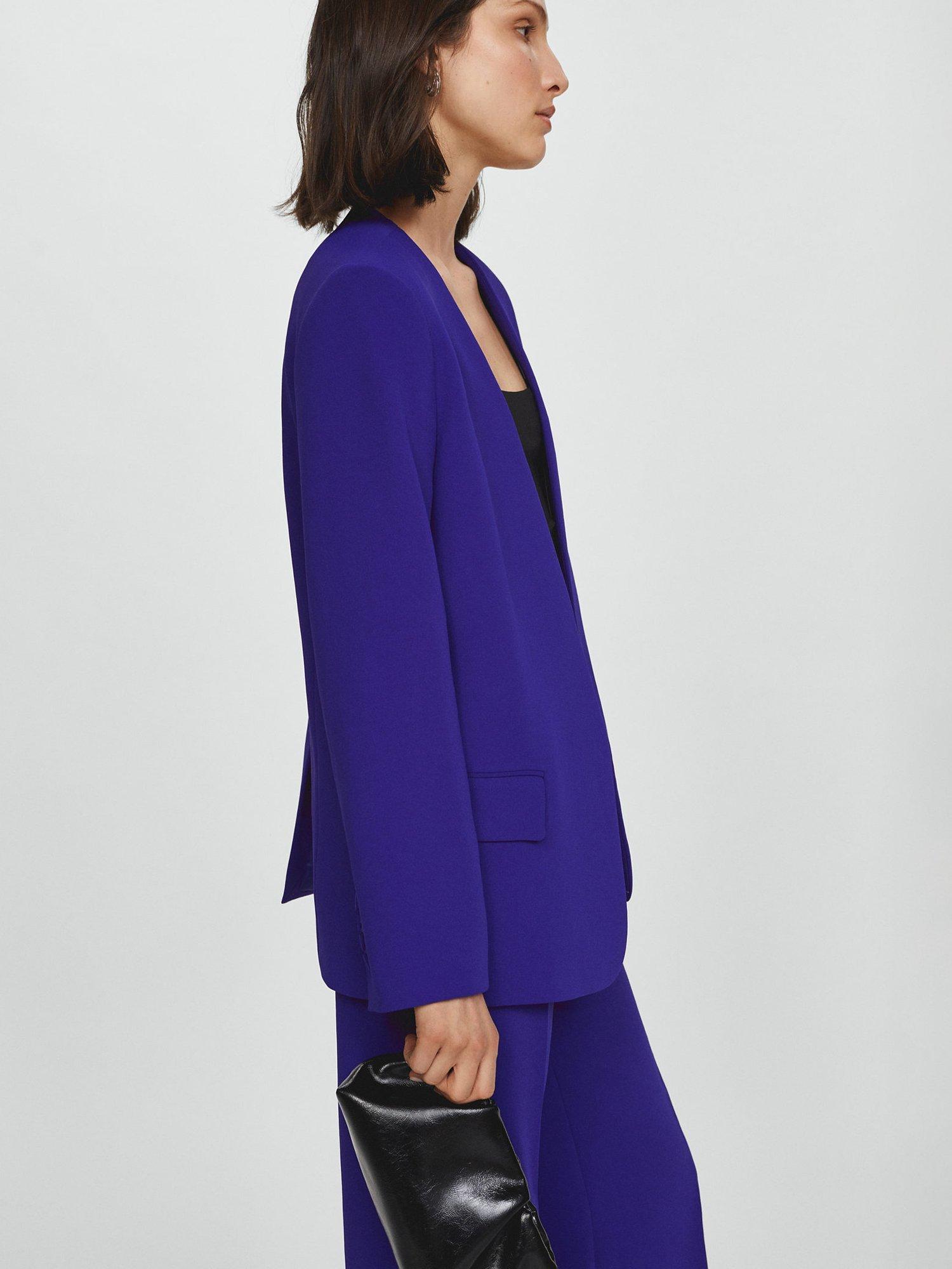 Product image 3 of 7, which shows Mango Pompeya Collarless Suit Blazer, Bright Blue, M