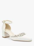 Paradox London Cinta Dyeable Embellished Satin Mid Block Heel Court Shoes, Ivory