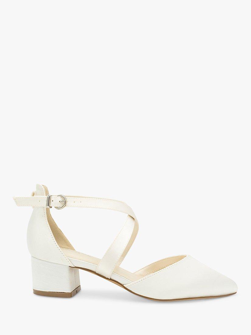 Paradox London Blanche Wide Fit Dyeable Satin Mid Block Heel Court Shoes, Ivory