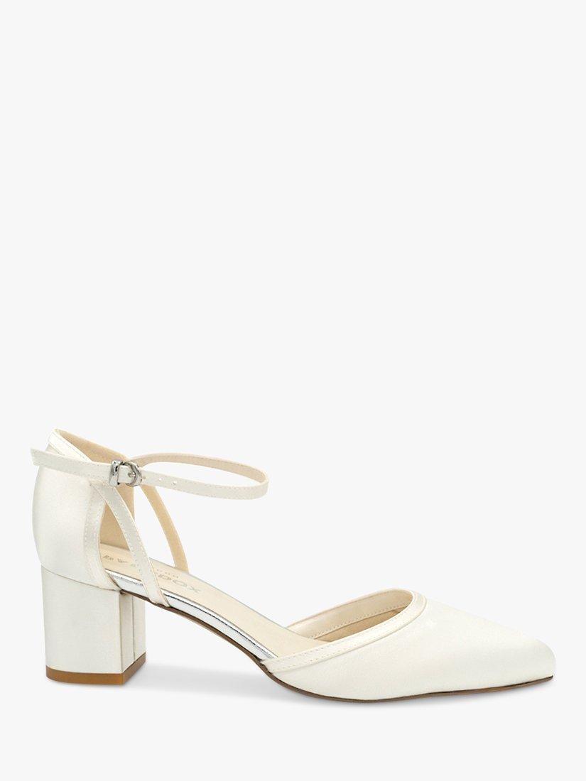 Product image 1 of 4, which shows Paradox London Aviana Dyeable Satin Block Heel Court Shoes, Ivory, 3