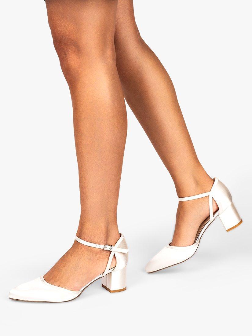 Product image 4 of 4, which shows Paradox London Aviana Dyeable Satin Block Heel Court Shoes, Ivory, 3