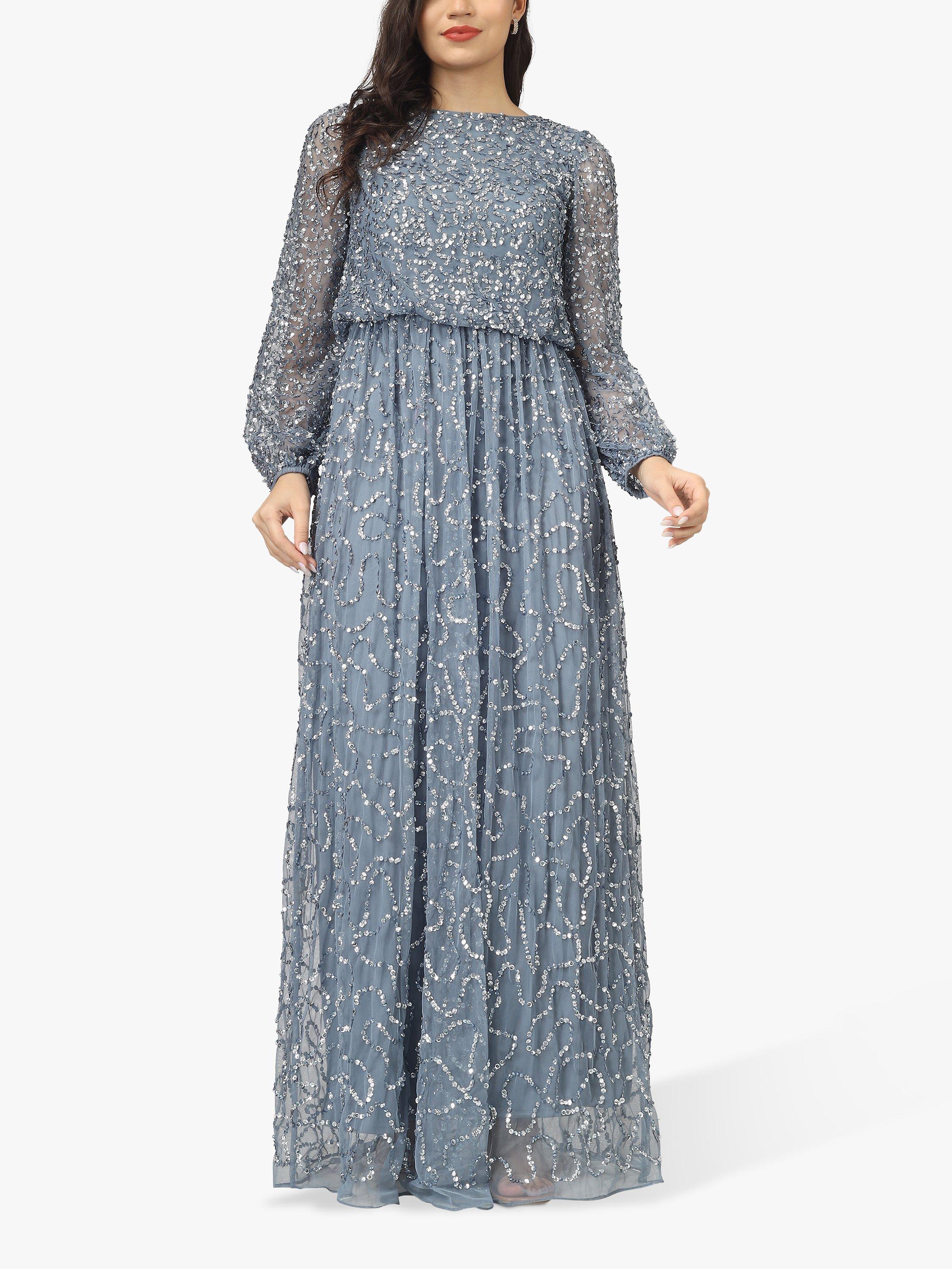 Lace & Beads Melissa Embellished Maxi Dress, Dusty Blue
