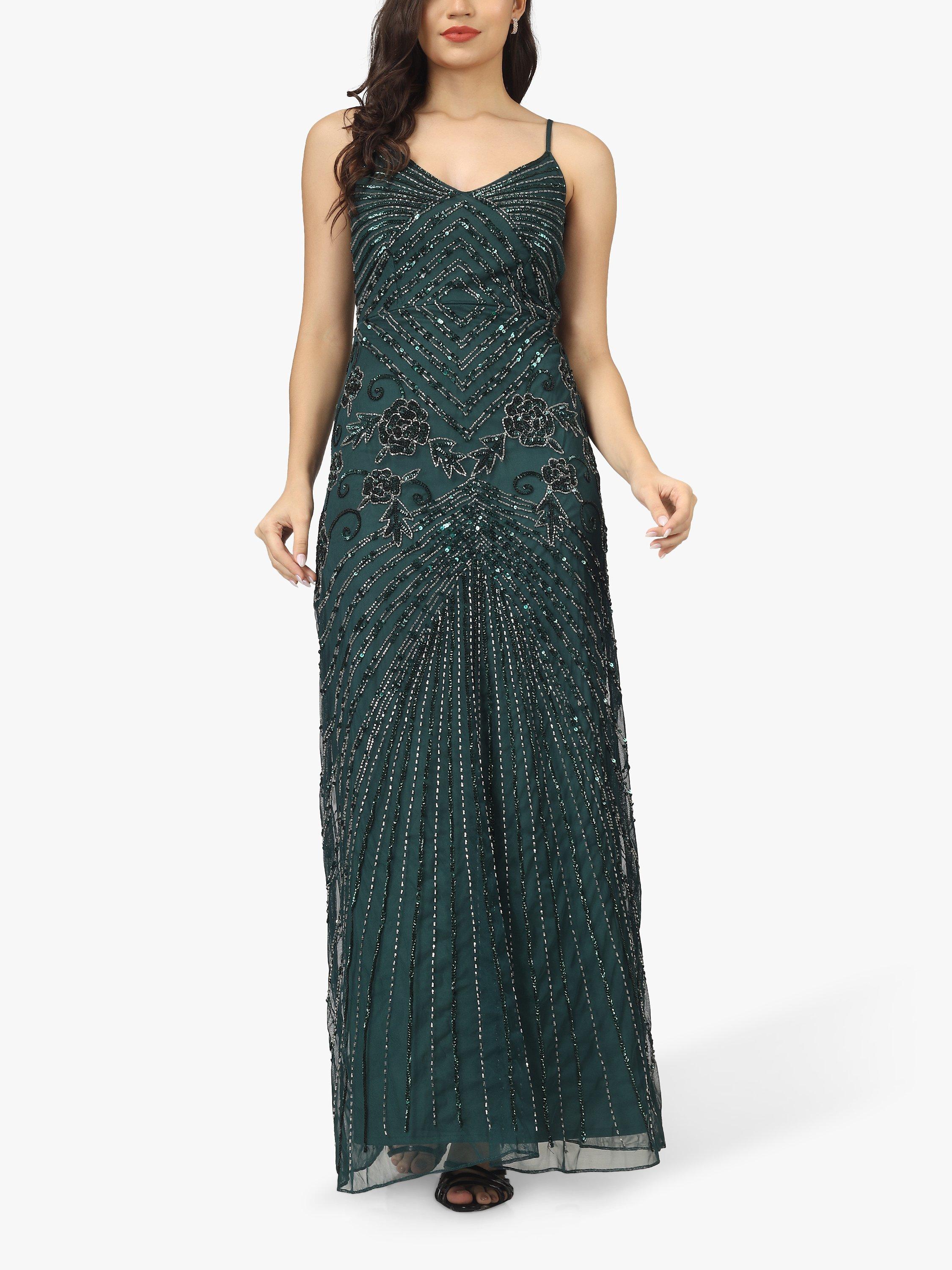 Lace & Beads Sara Embellished Maxi Dress, Emerald Green
