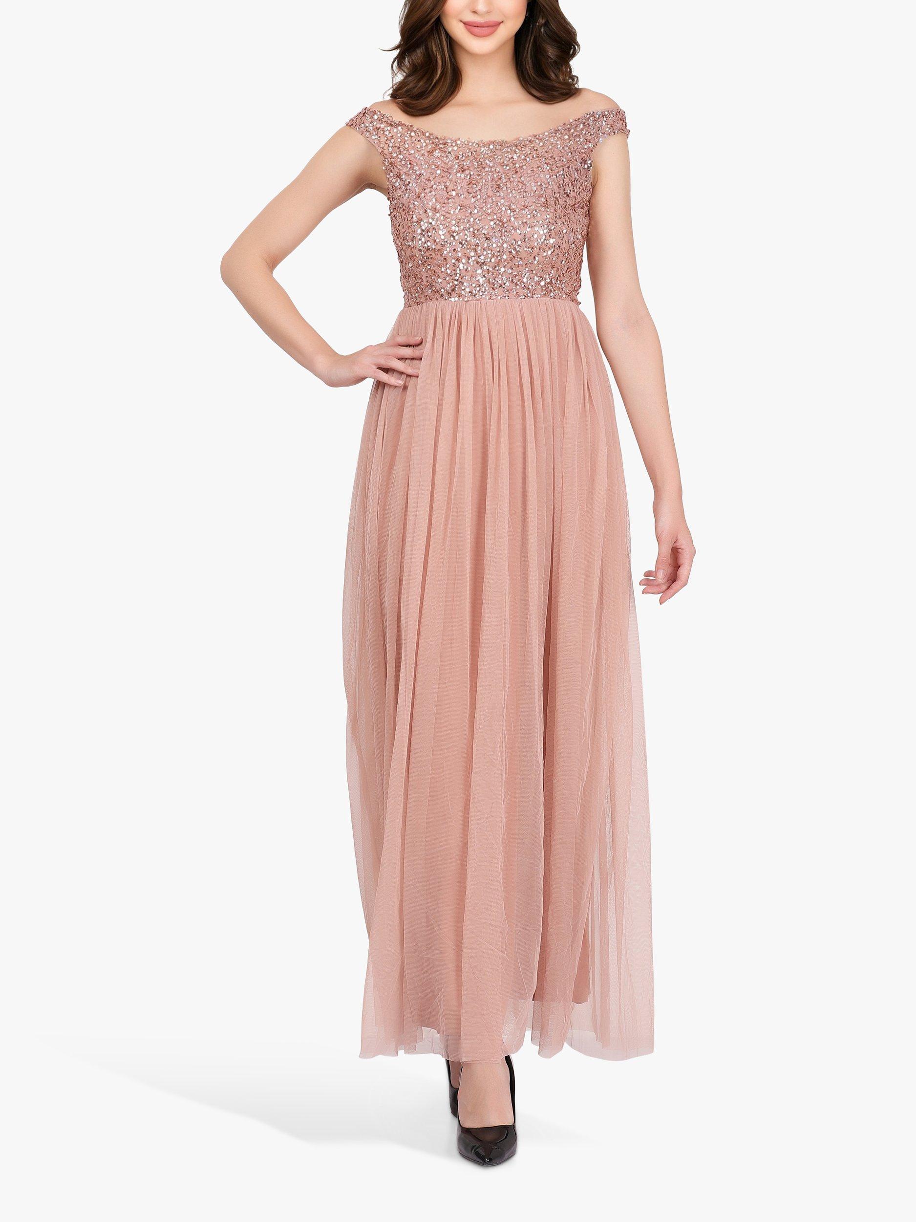 Lace & Beads Nina Embellished Maxi Dress,Taupe