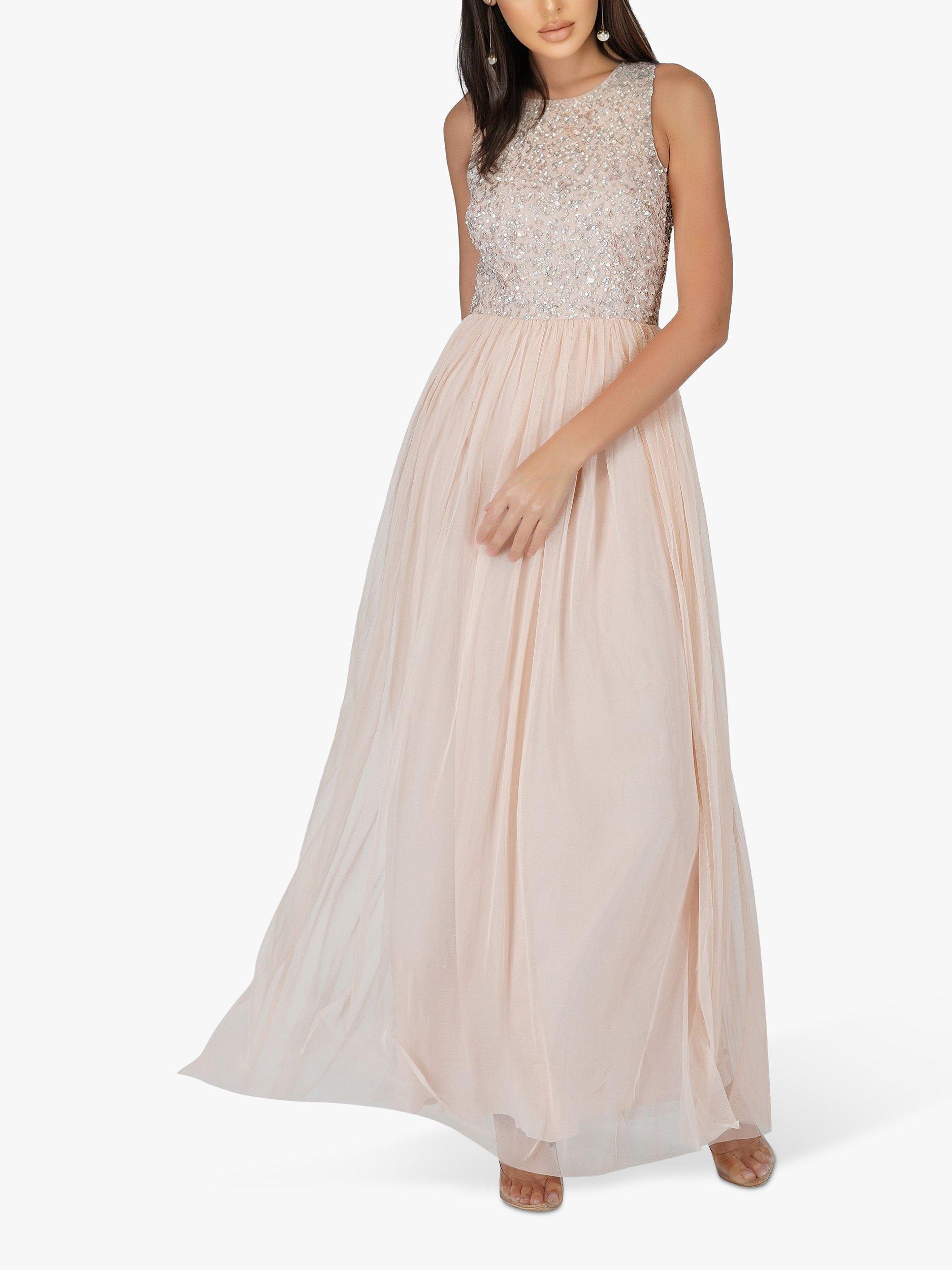 Lace & Beads Nicasso Embellished Bodice Maxi Dress, Blush Pink