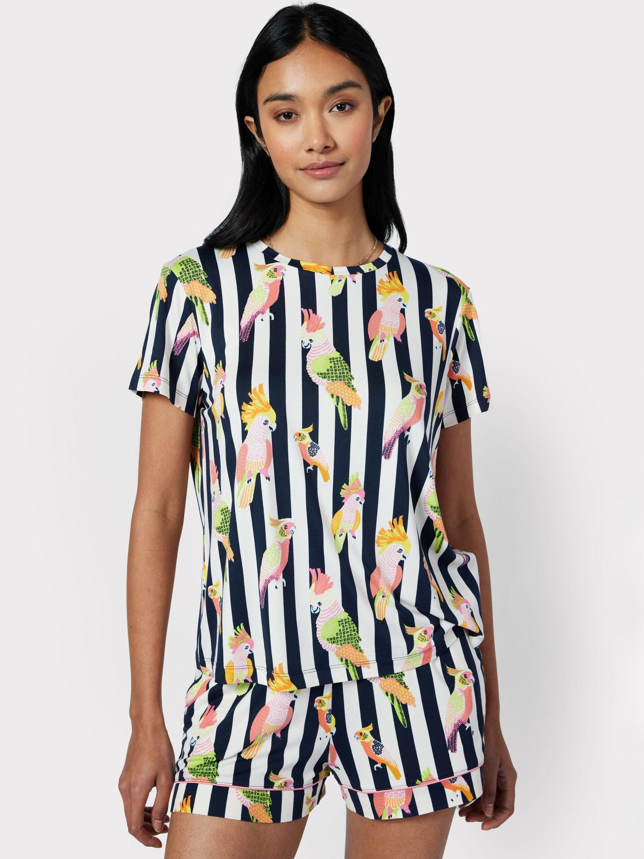Chelsea Peers Cockatiel Stripe Print Short Pyjama Set, Navy/Multi