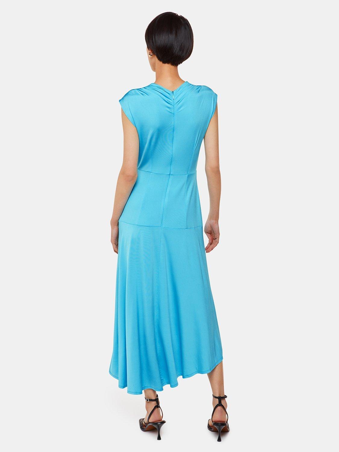 Whistles Iris Asymmetric Jersey Midi Dress, Turquoise, 6