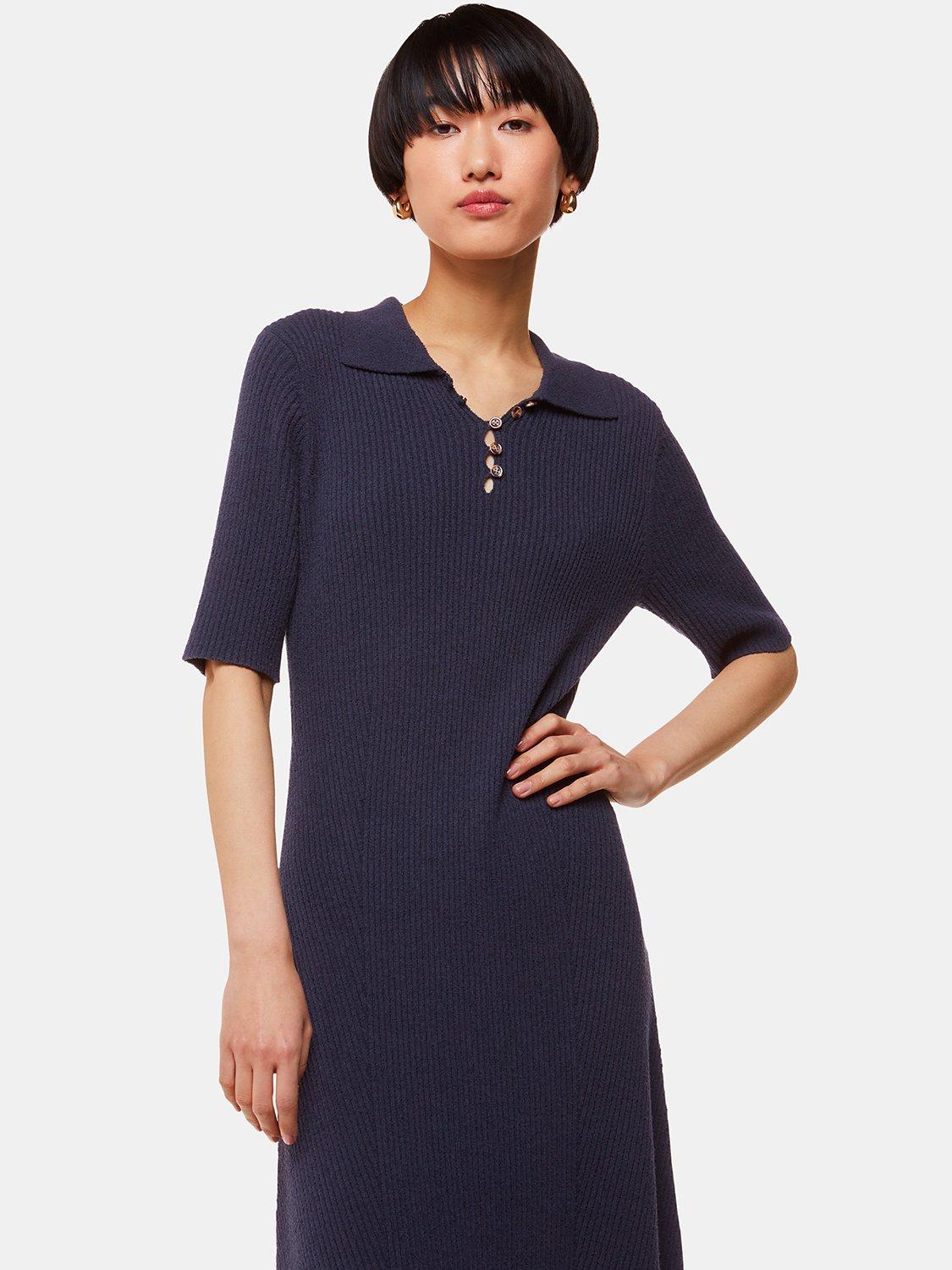 Product image 3 of 5, which shows Whistles Rib Knit Midi Dress, Navy, S
