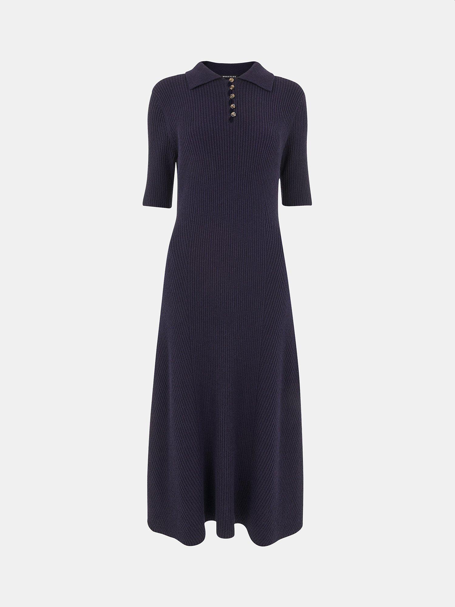 Product image 5 of 5, which shows Whistles Rib Knit Midi Dress, Navy, S