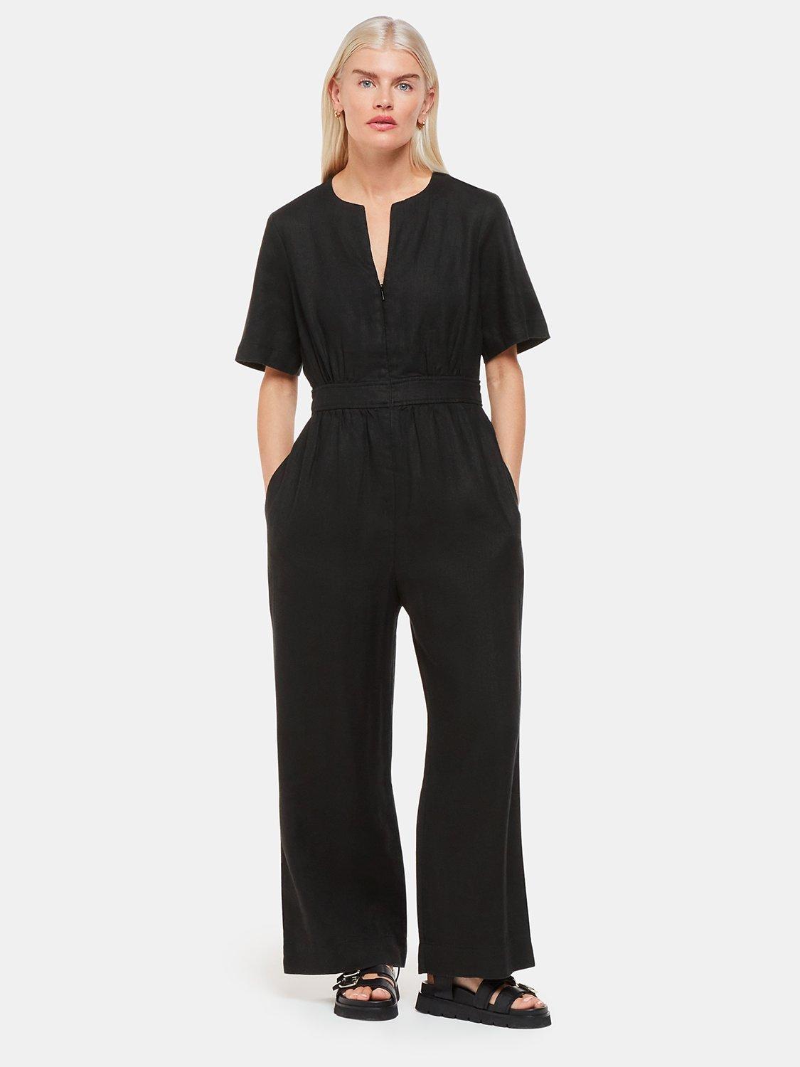 Whistles Petite Cosima Linen Jumpsuit, Black